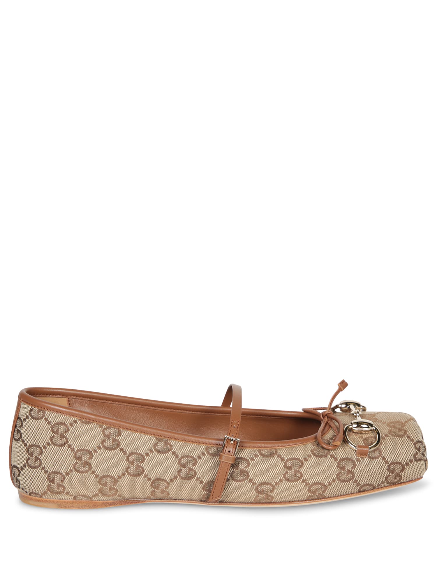 Gucci Horsebit Gg Beige Ballet Flats In Neutral