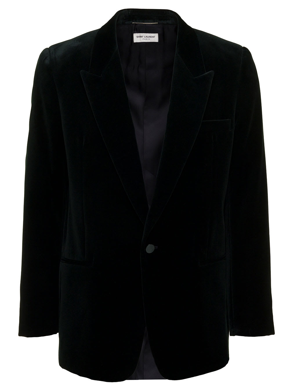 Shop Saint Laurent Dark Green Single-breasted Jacket With Single Button In Velvet Man In Verde Scuro