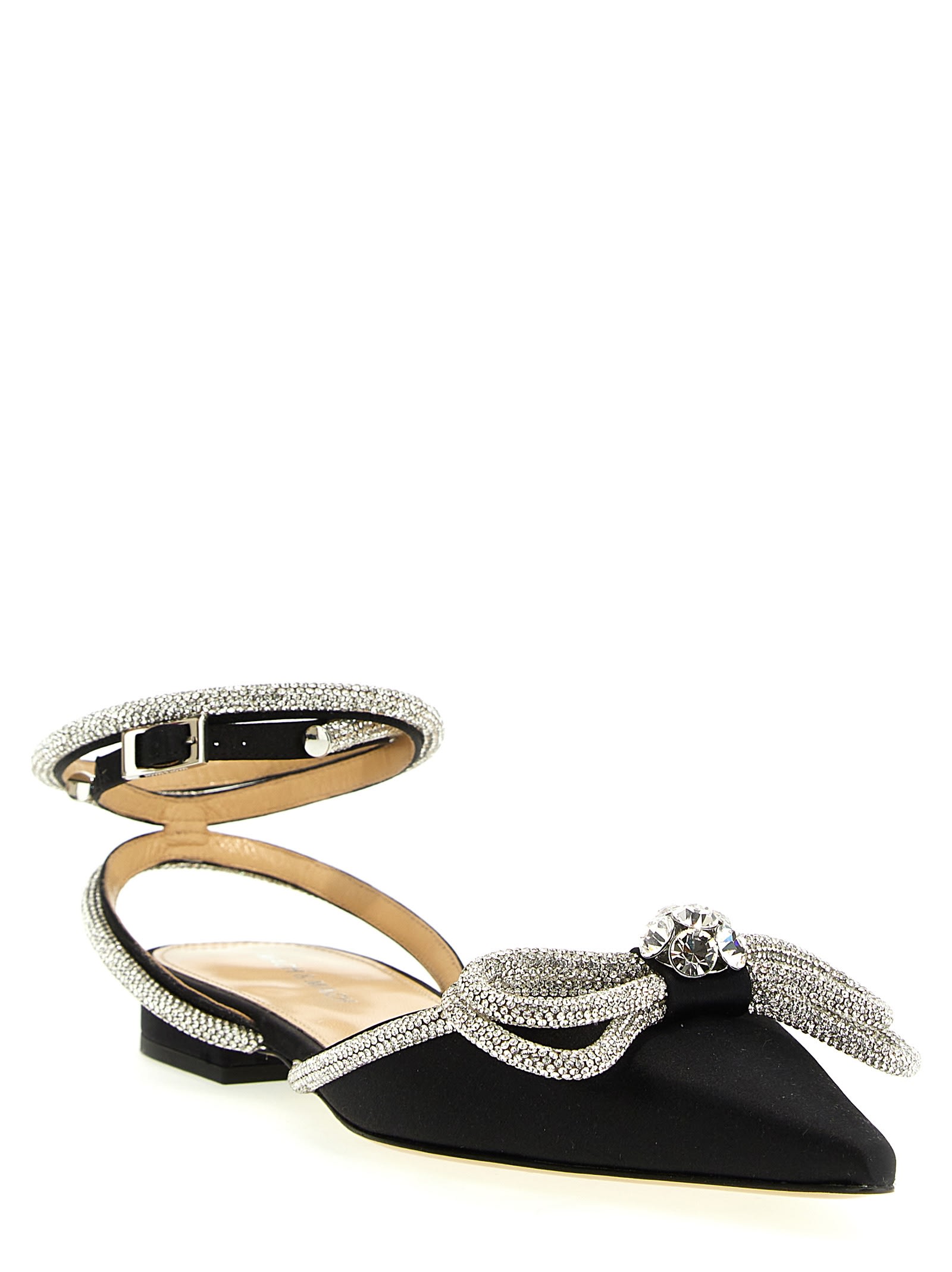 Mach & Mach Black Satin Double Bow Ballerinas In Black