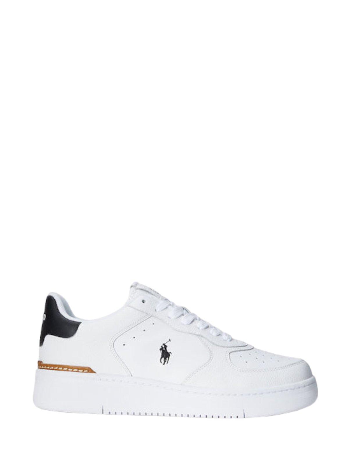 Shop Polo Ralph Lauren Logo Printed Low-top Sneakers In White/blue