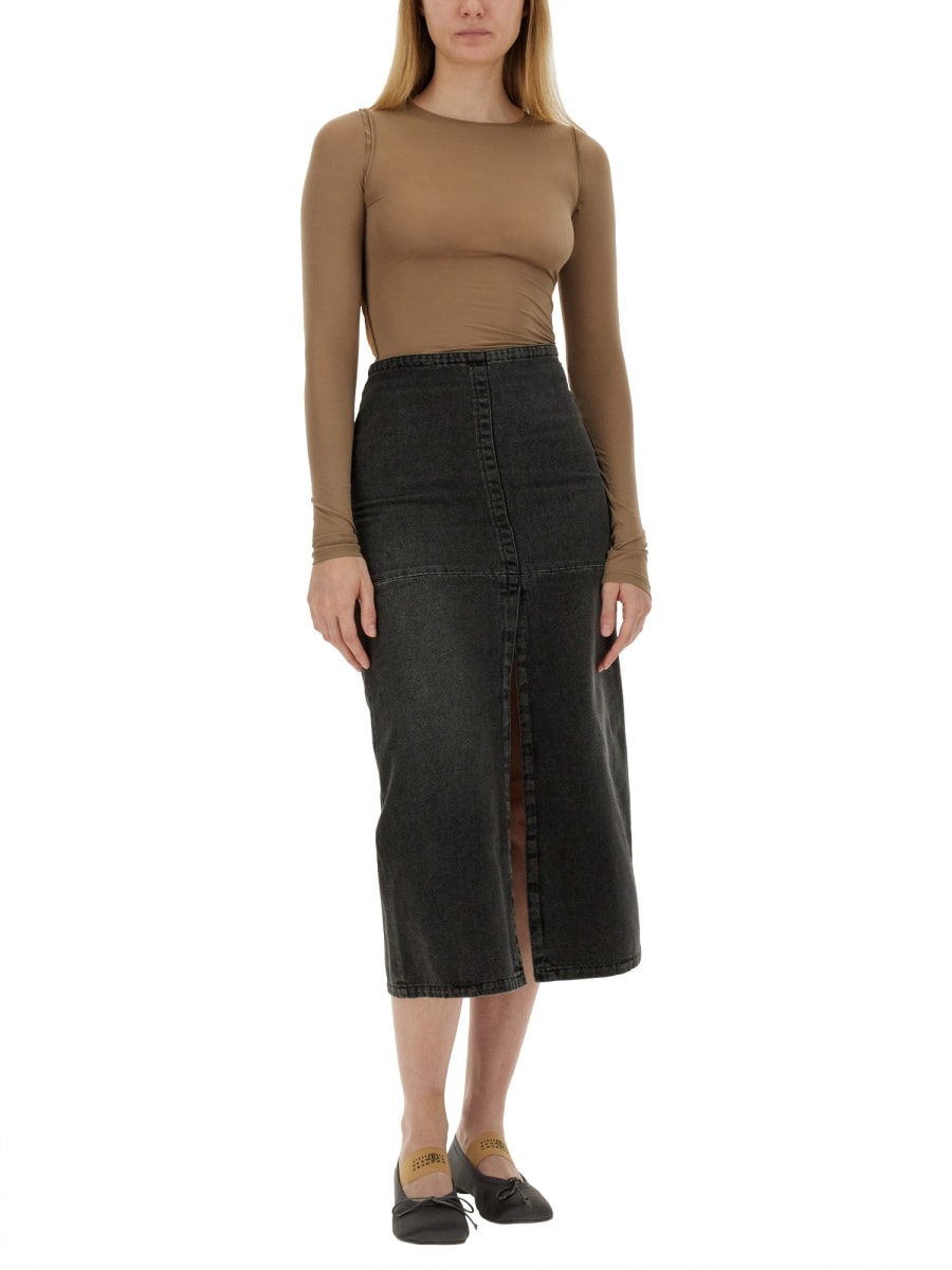 Mm6 Maison Margiela Long Denim Skirt In Grey