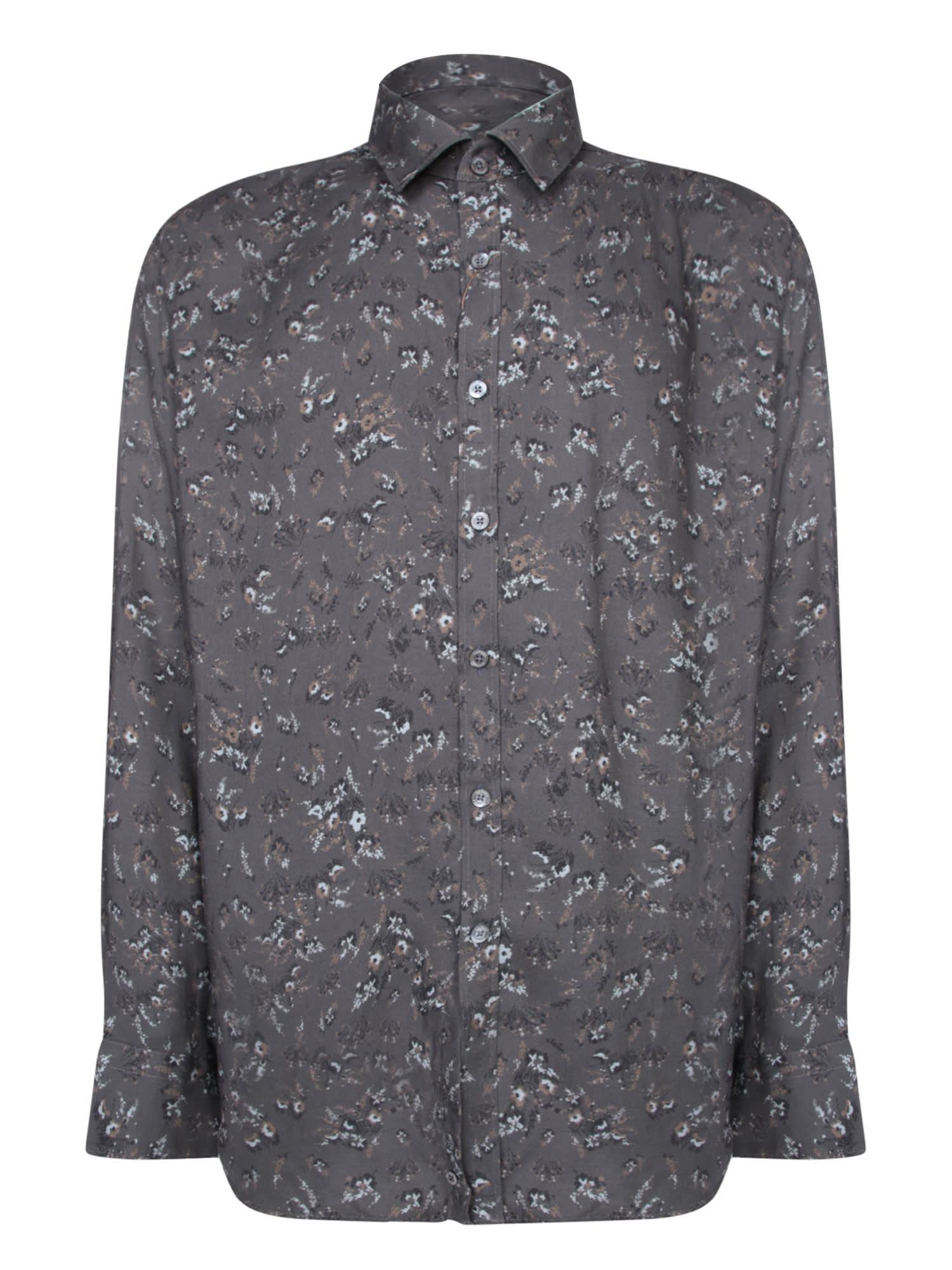 CANALI GREY MÃ©LANGE FLORAL VISCOSE SHIRT 