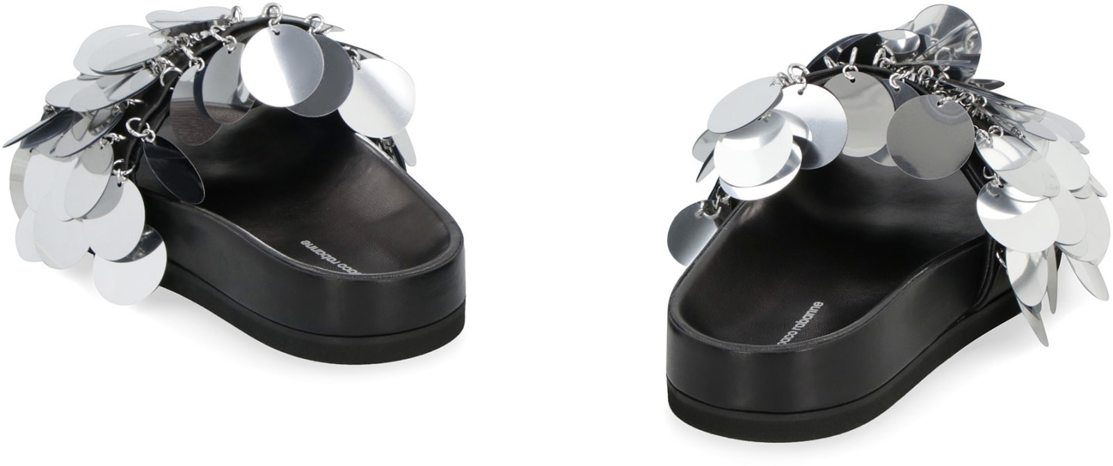 Shop Paco Rabanne Sparkle Leather Slides With Decorative Appliqué In Black