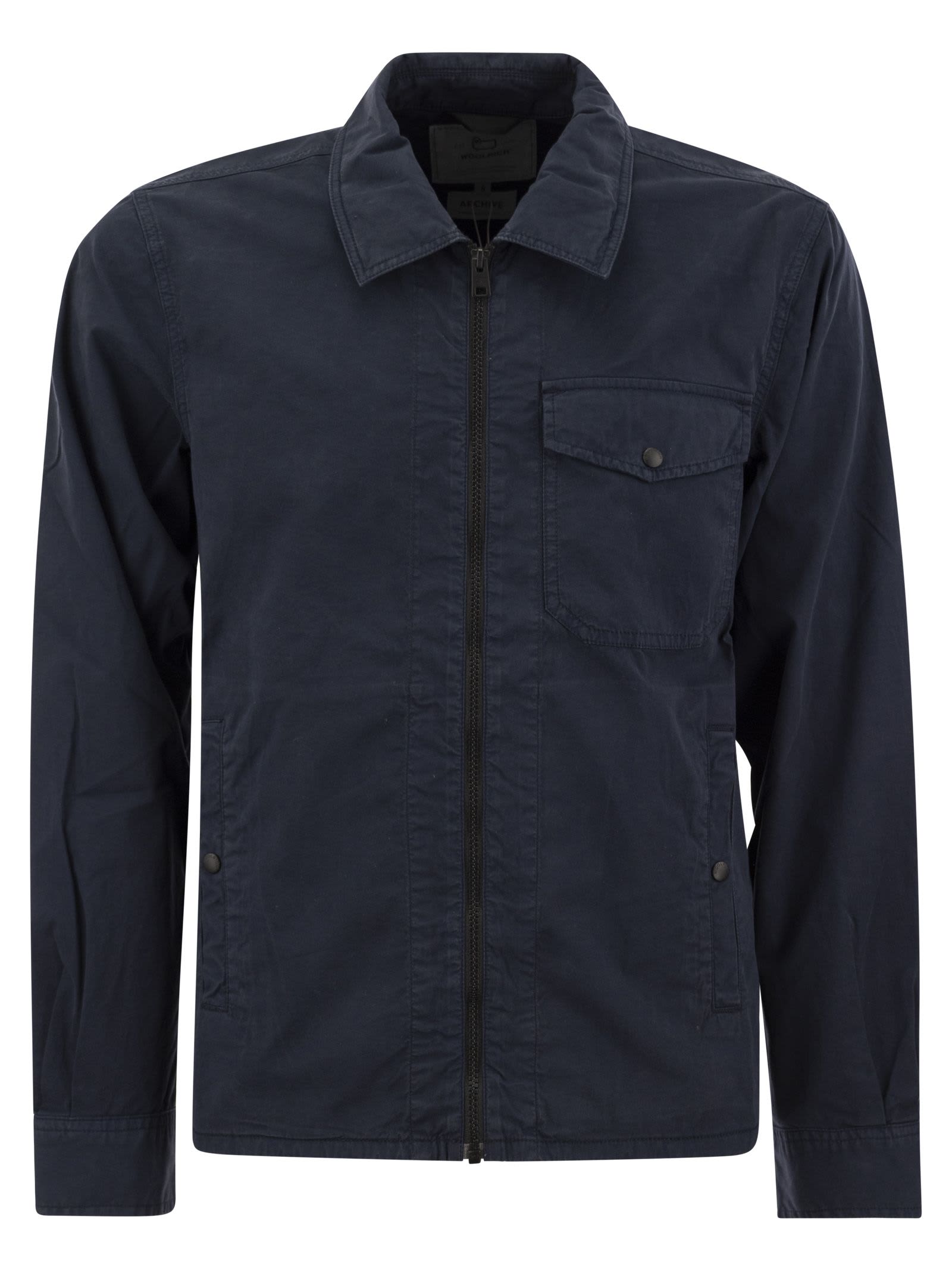 Shop Woolrich Garment-dyed Shirt Jacket In Pure Cotton In Navy