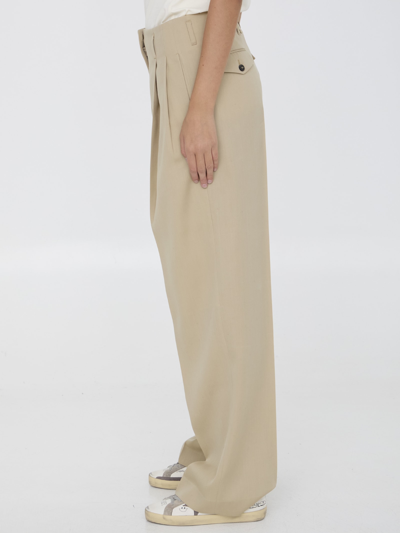 Shop Golden Goose Wool Gabardine Trousers In Beige