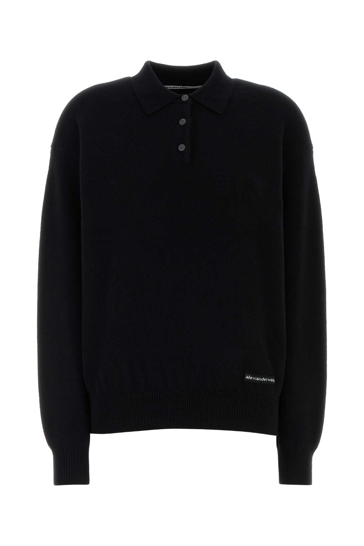 Alexander Wang Black Stretch Wool Blend Polo Shirt In Black