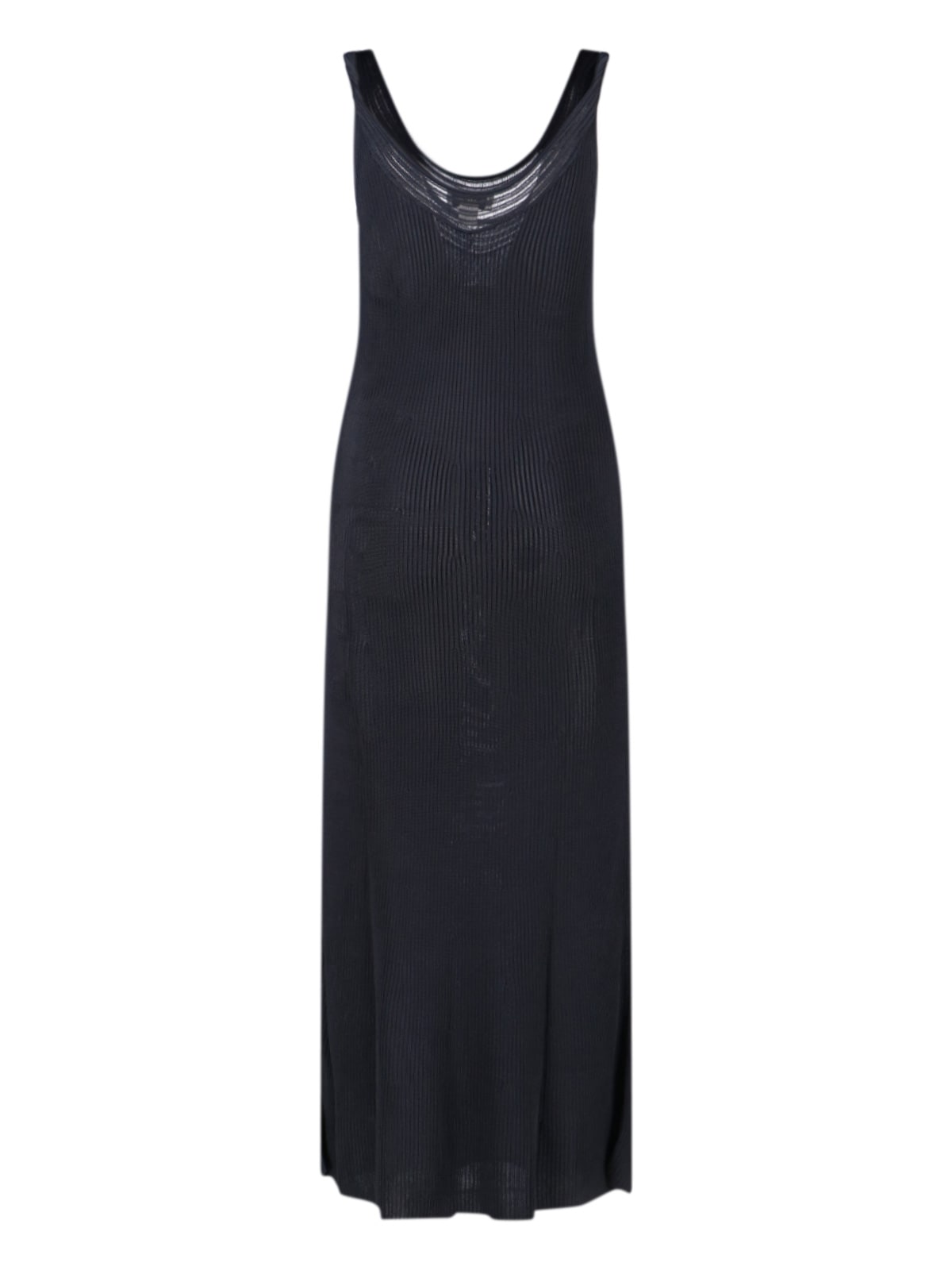 Calvin Klein Ribbed Texture Scoop Neckline Sleeveless Maxi Dress In Blue