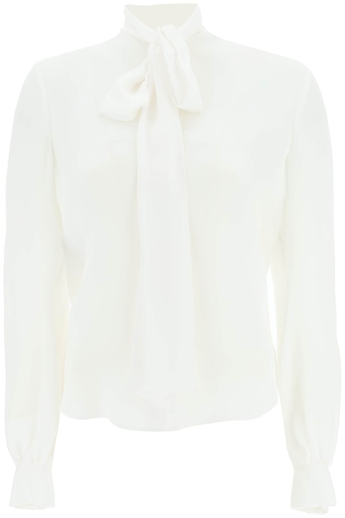 Shop Moschino Silk Lavalliere Shirt  In White