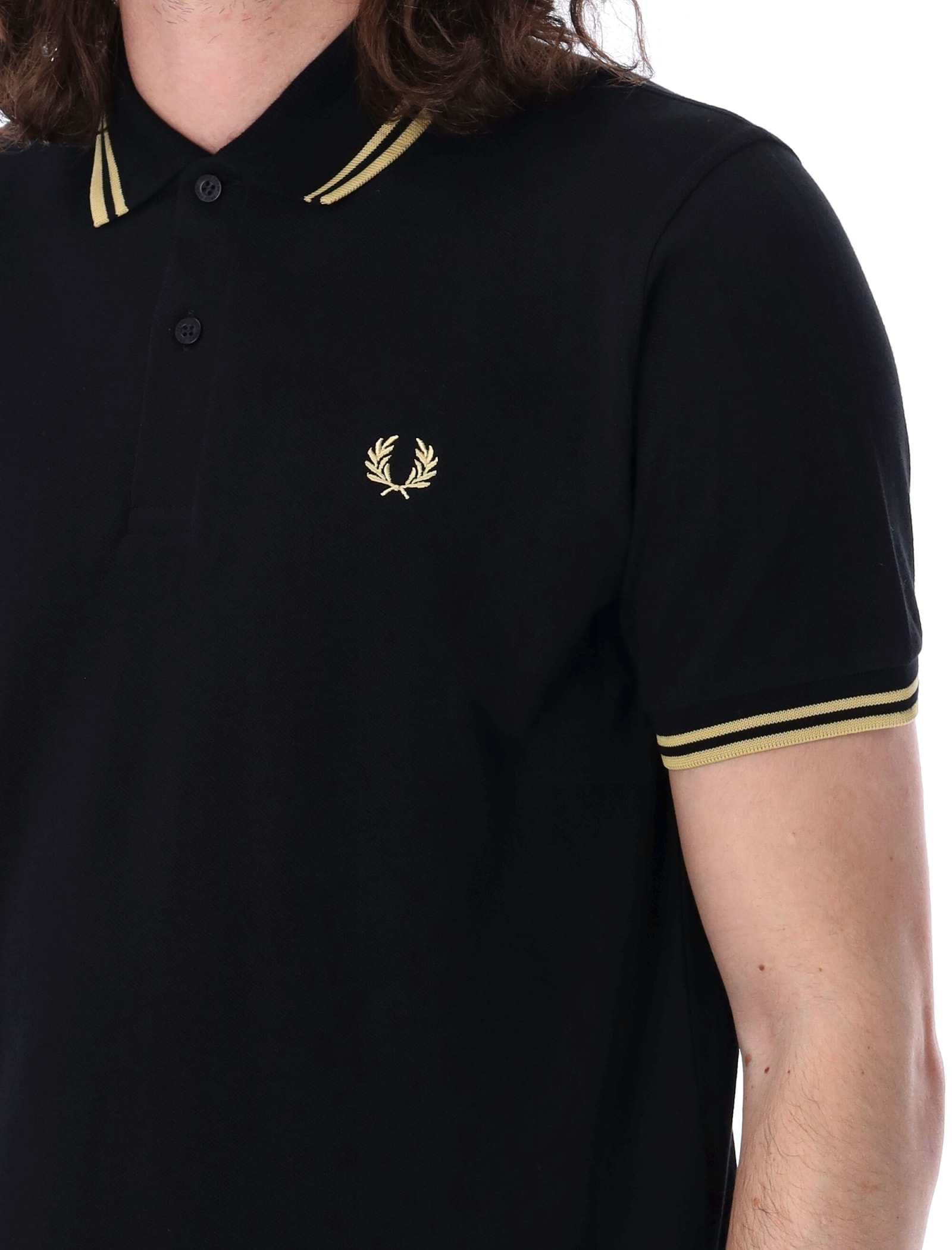 Shop Fred Perry The Original Twin Tipped Piqué Polo Shirt In Black Champagne