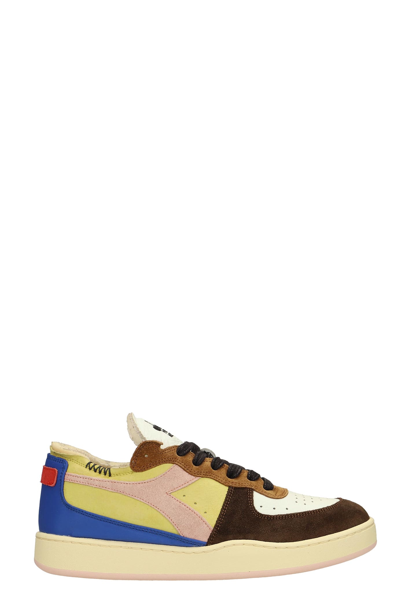 Diadora Mi Basket Sneakers In Yellow Suede And Leather