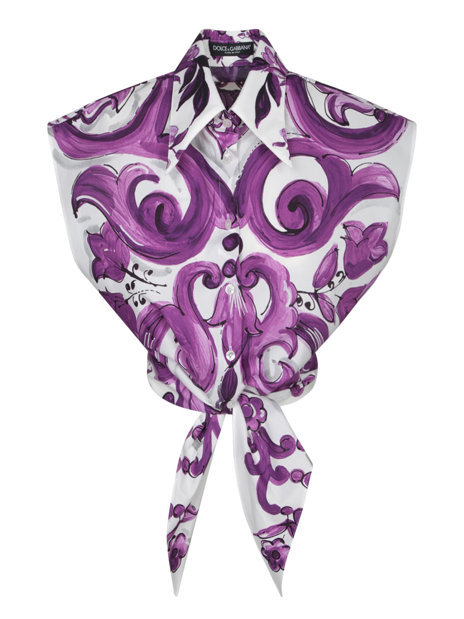 Dolce & Gabbana Purple Majolica Print Poplin Shirt Dolce E Gabbana In Purple