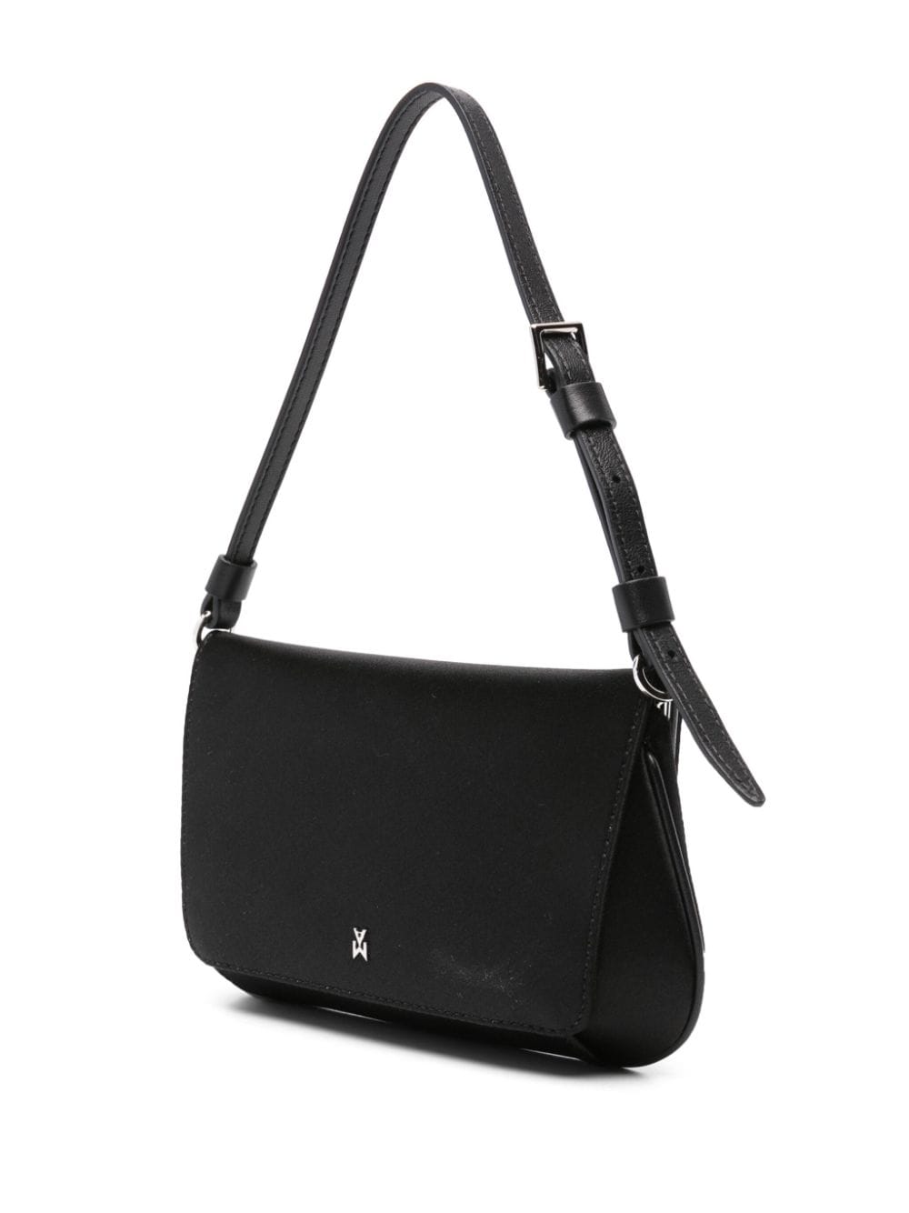Amina Muaddi Mini Rectangular Satin Shoulder Bag In Black