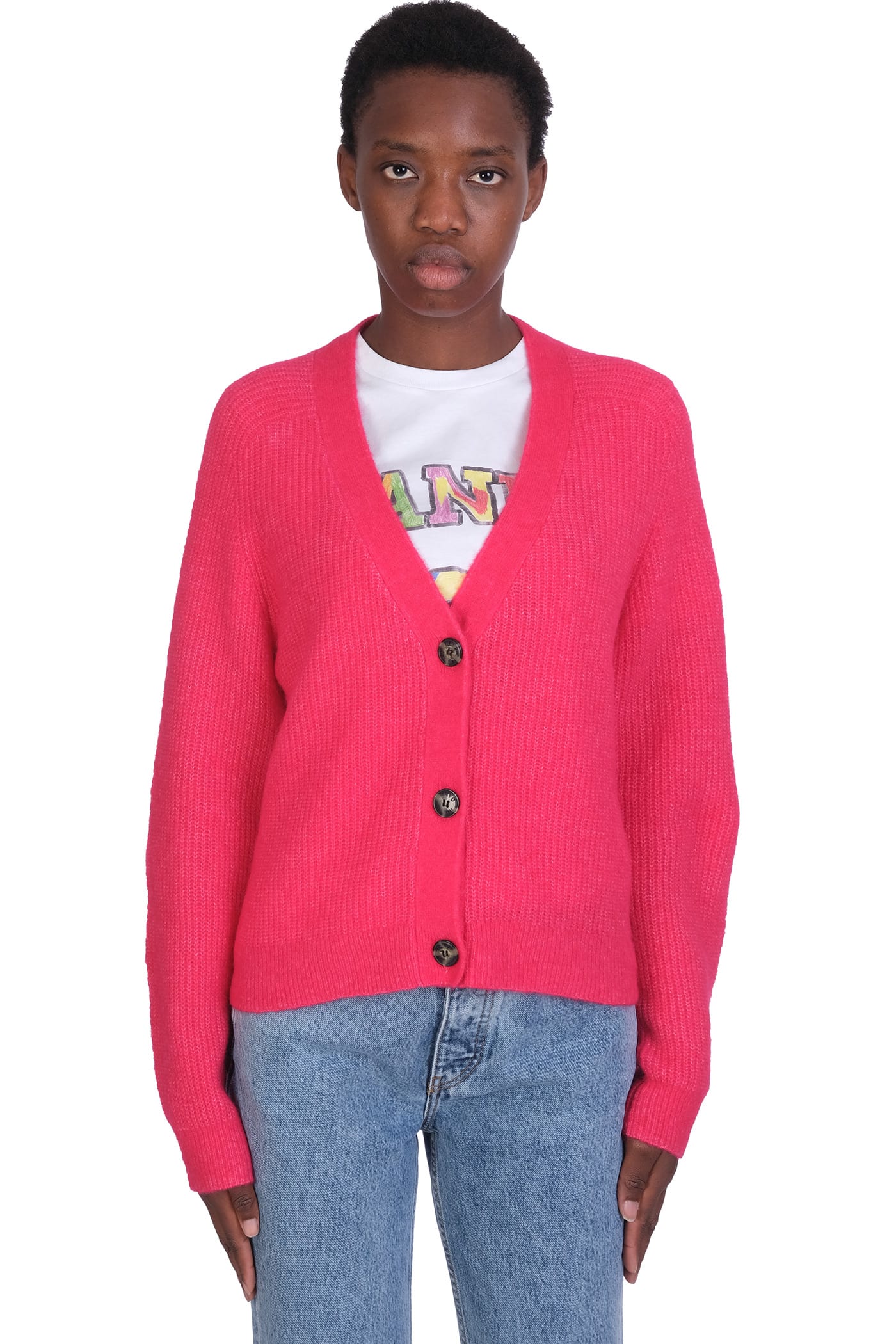Ganni Soft Wool Knitwear In Rose-pink Synthetic Fibers