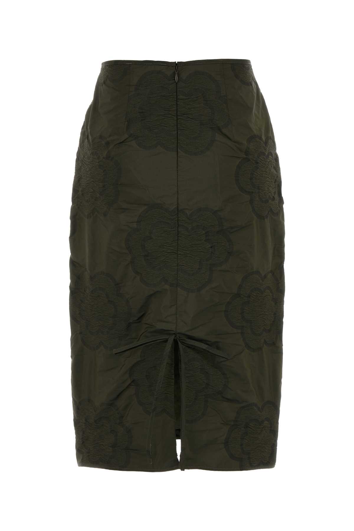 Cecilie Bahnsen Allegra Skirt With Floral Pattern And Ruched Detail In Green