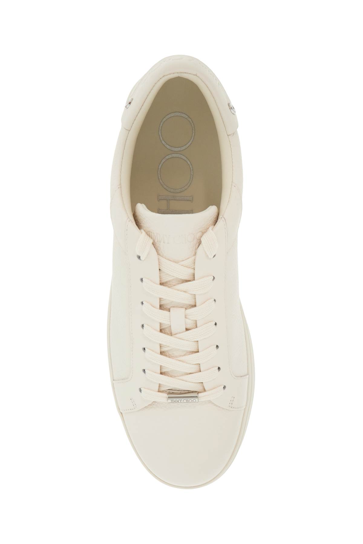 Shop Jimmy Choo Hammered Leather Rome Sneakers In V Latte (white)