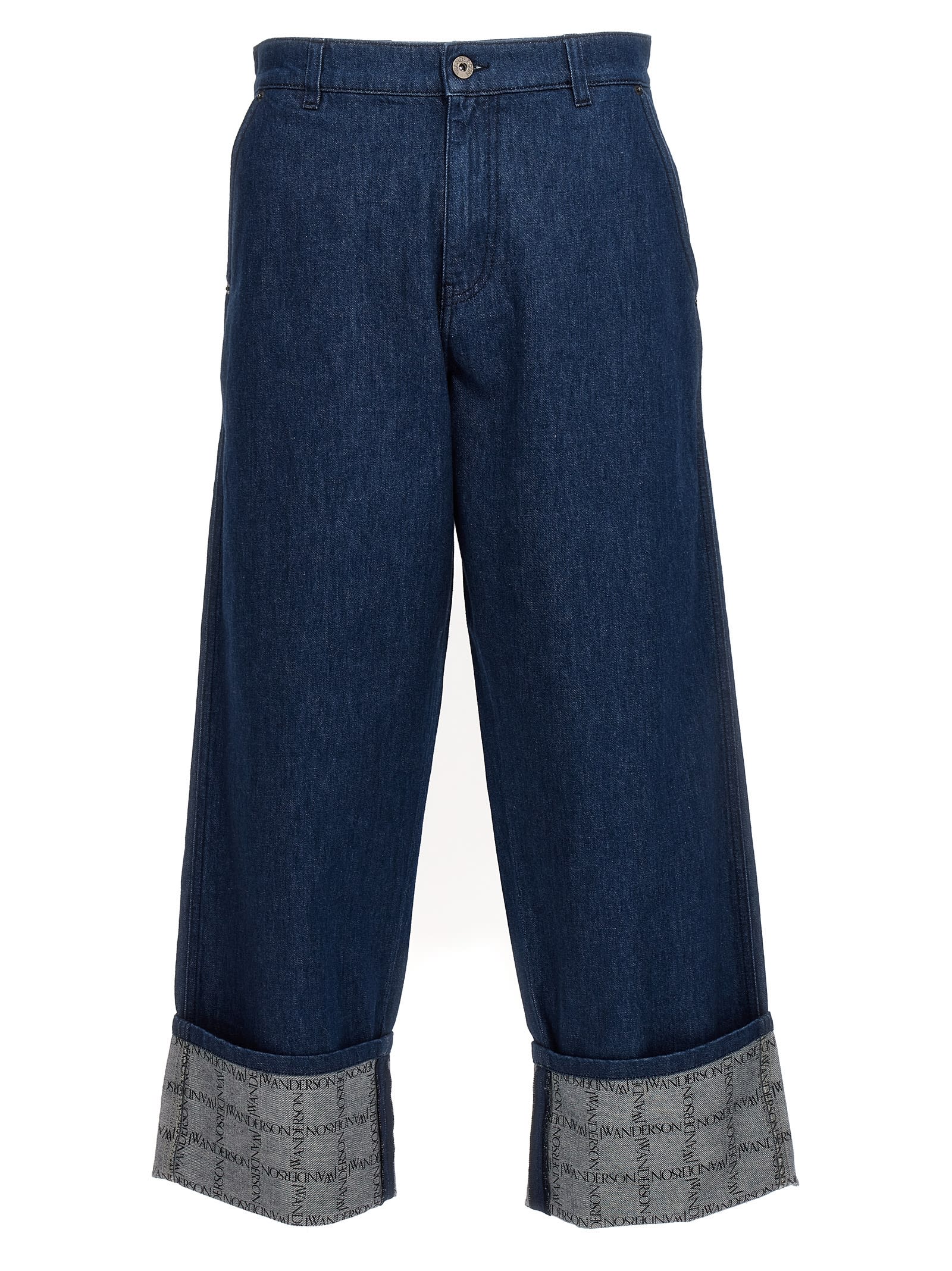 Shop Jw Anderson Logo Grid Turn Up Workwear Jeans In Blue