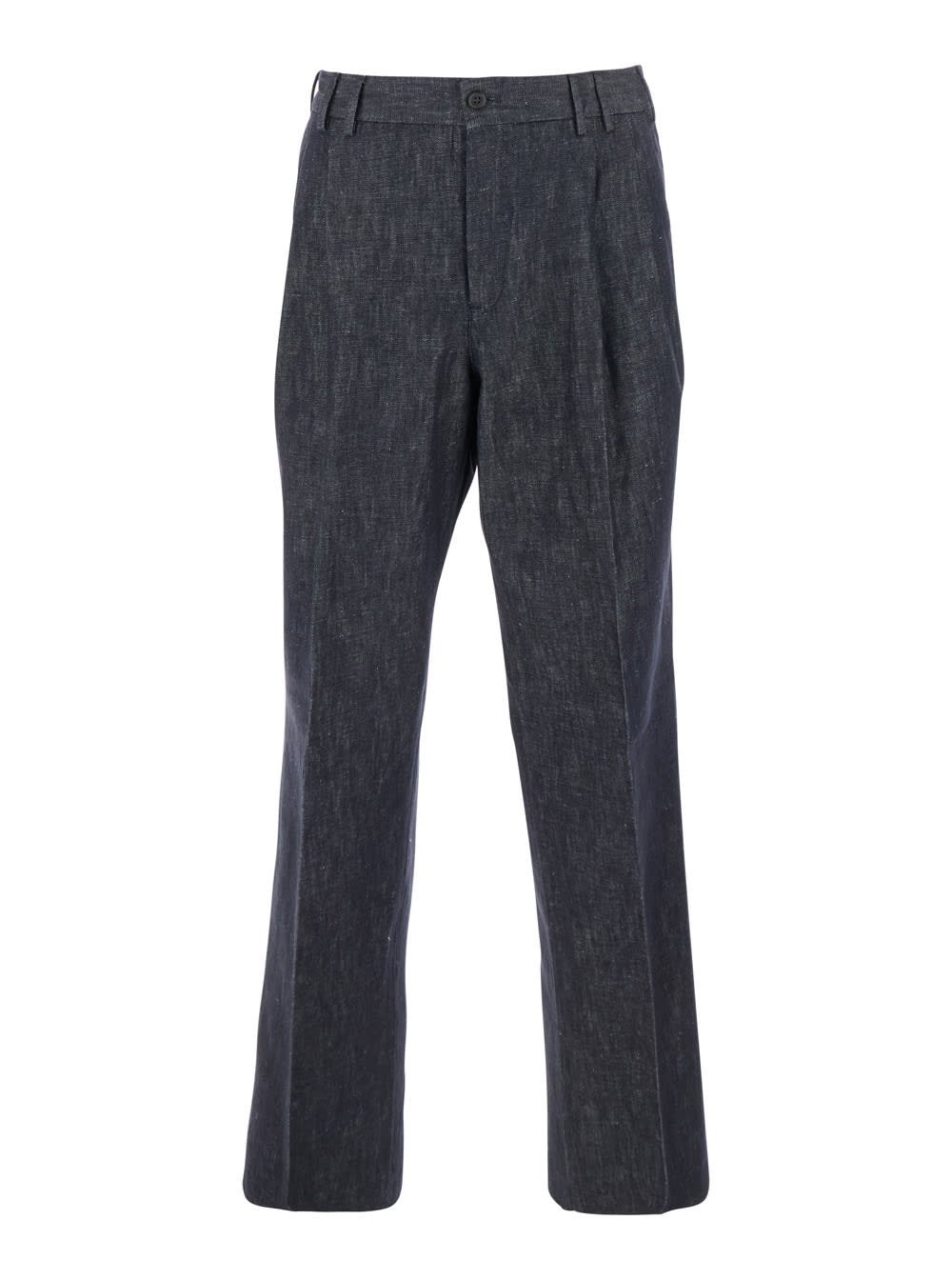 Blue Tailored Pants With Pence In Cotton And Linen Blend Man