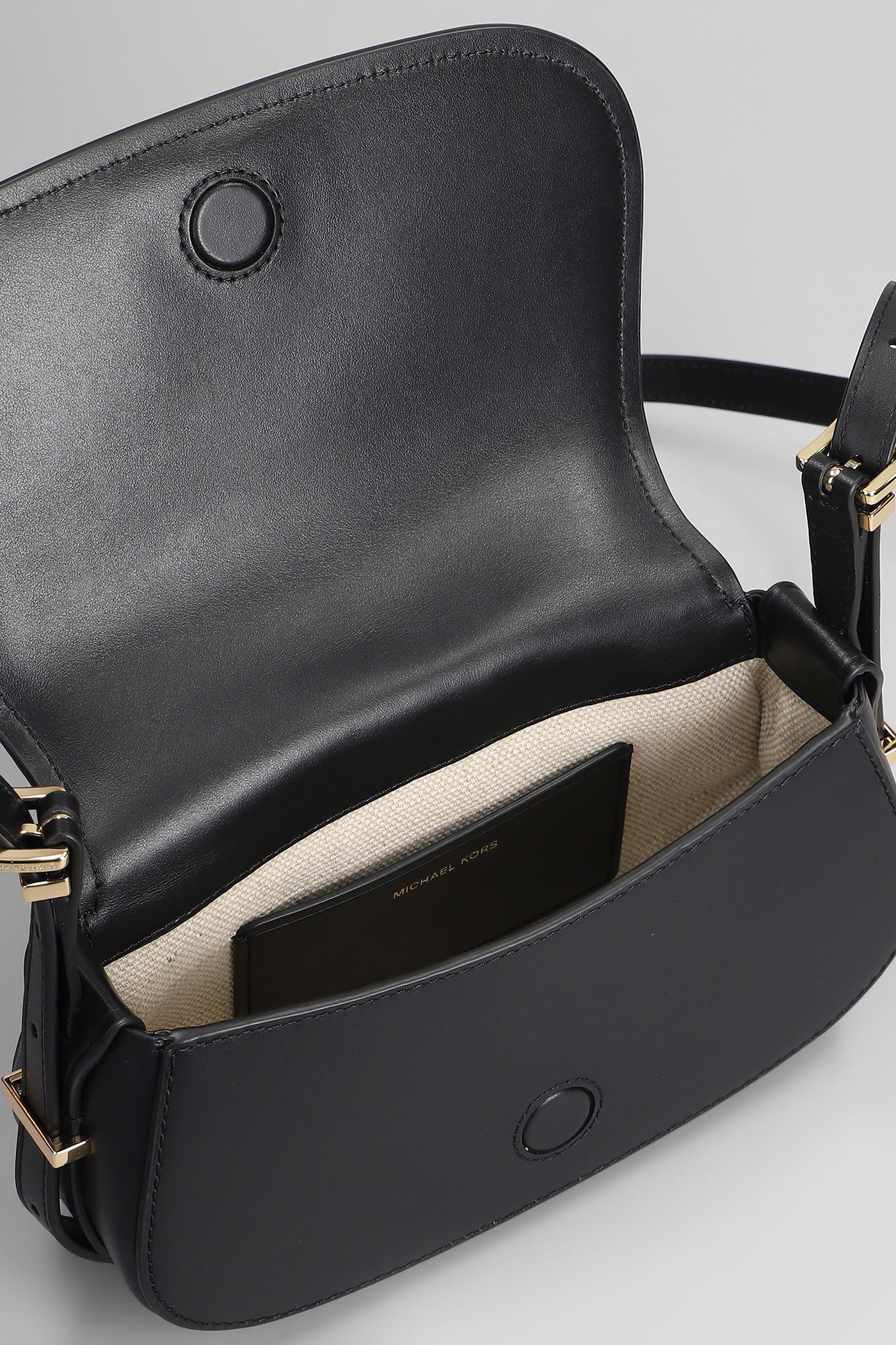 Michael Kors Lydia Curved Black Leather Shoulder Bag In Black