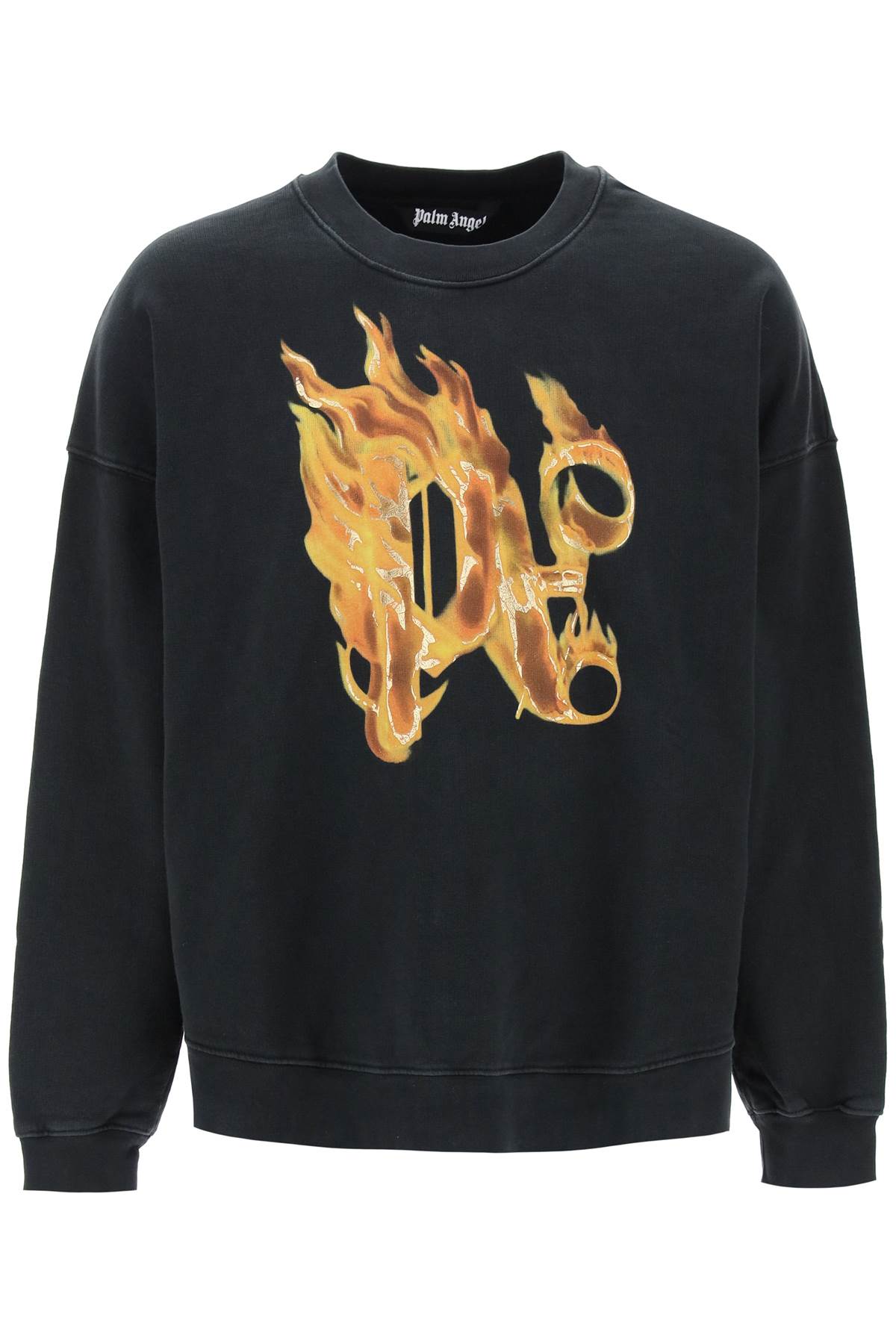 Shop Palm Angels Burning Monogram Crewneck In Black Gold (black)