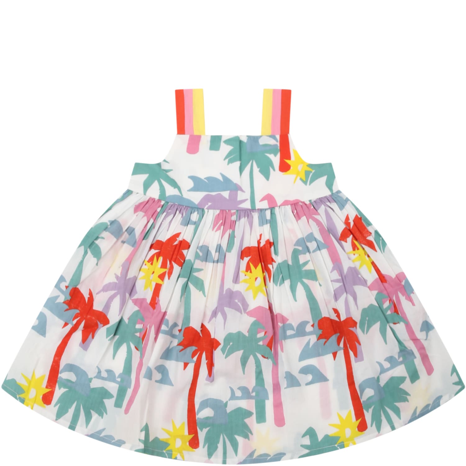 Stella McCartney Kids White Dress For Babygirl With Palm Trees