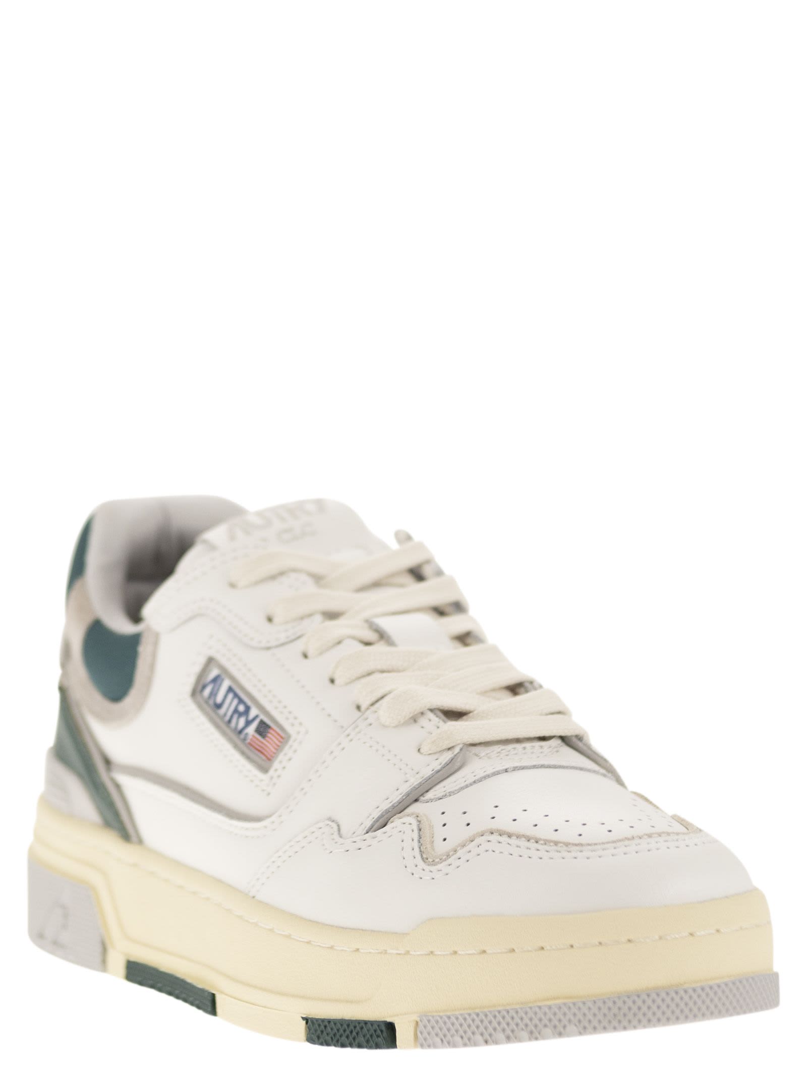 Shop Autry Clc - Leather Sneakers In Wht/vapor/forest