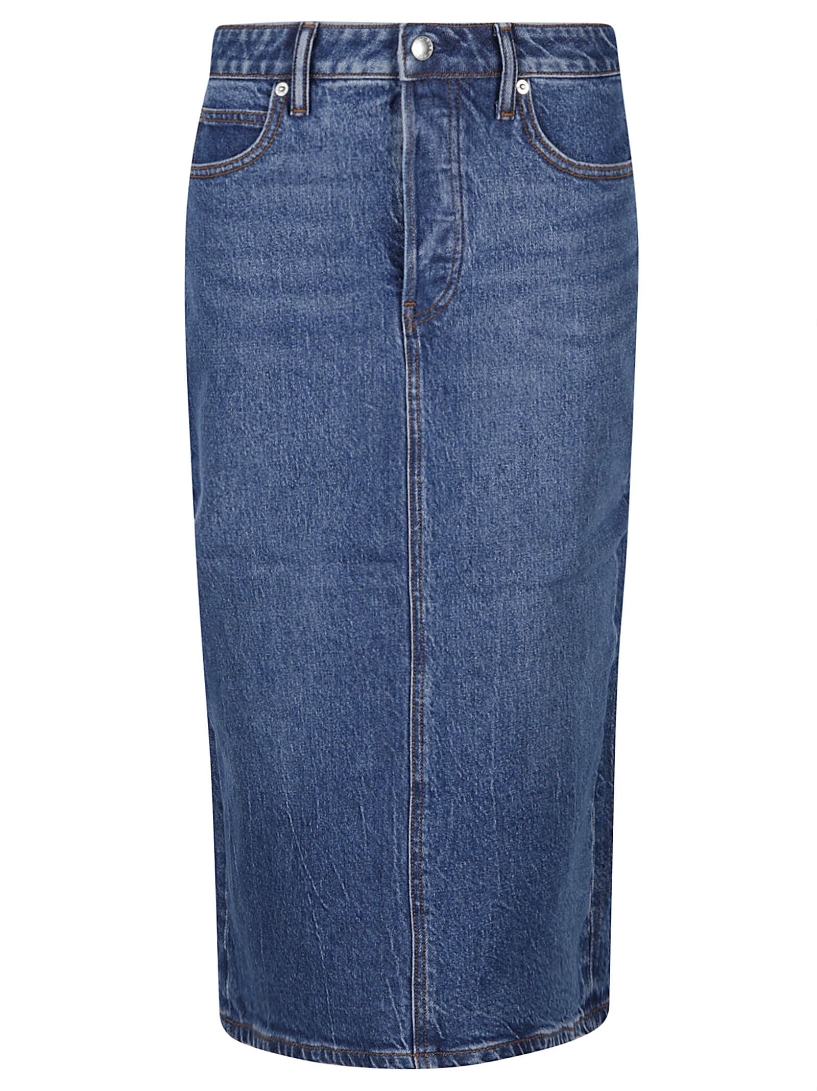 Shop Alexander Wang Stretch Denim Midi Skirt In Deep Blue