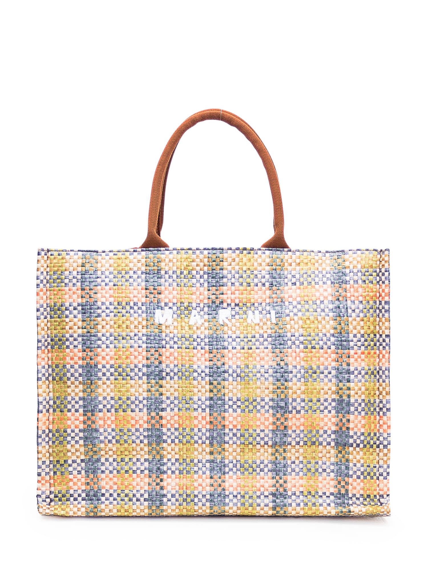 Shop Marni Tote Bag With Rafia In Lemon/apricot/moca