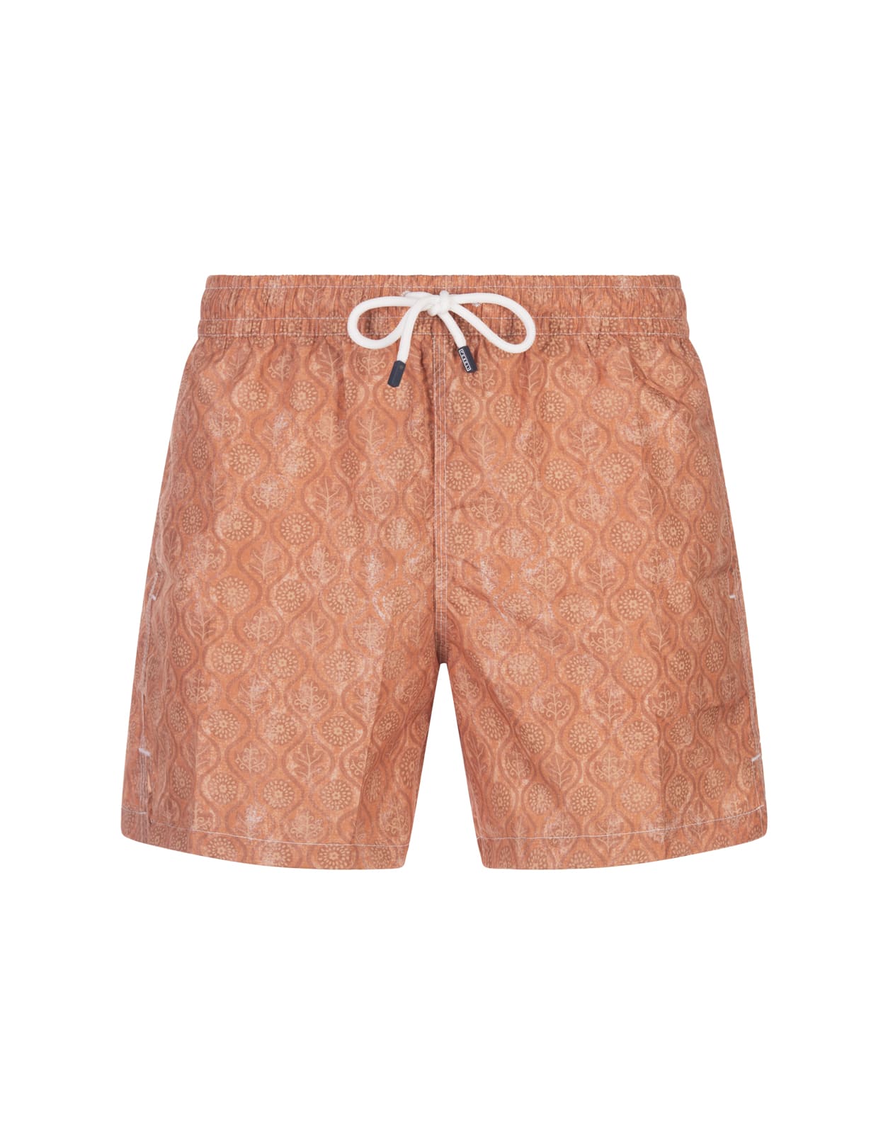 Shop Fedeli Orange Swim Shorts With Flower And Leaf Pattern