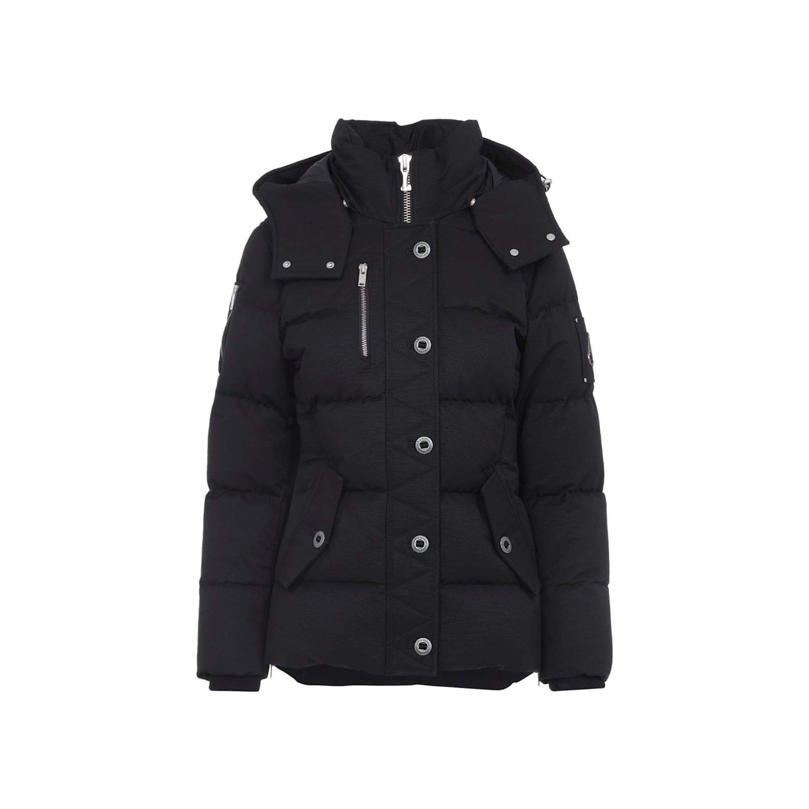 Moose Knuckles Hooded Quilted Jacket Side Pockets In Black