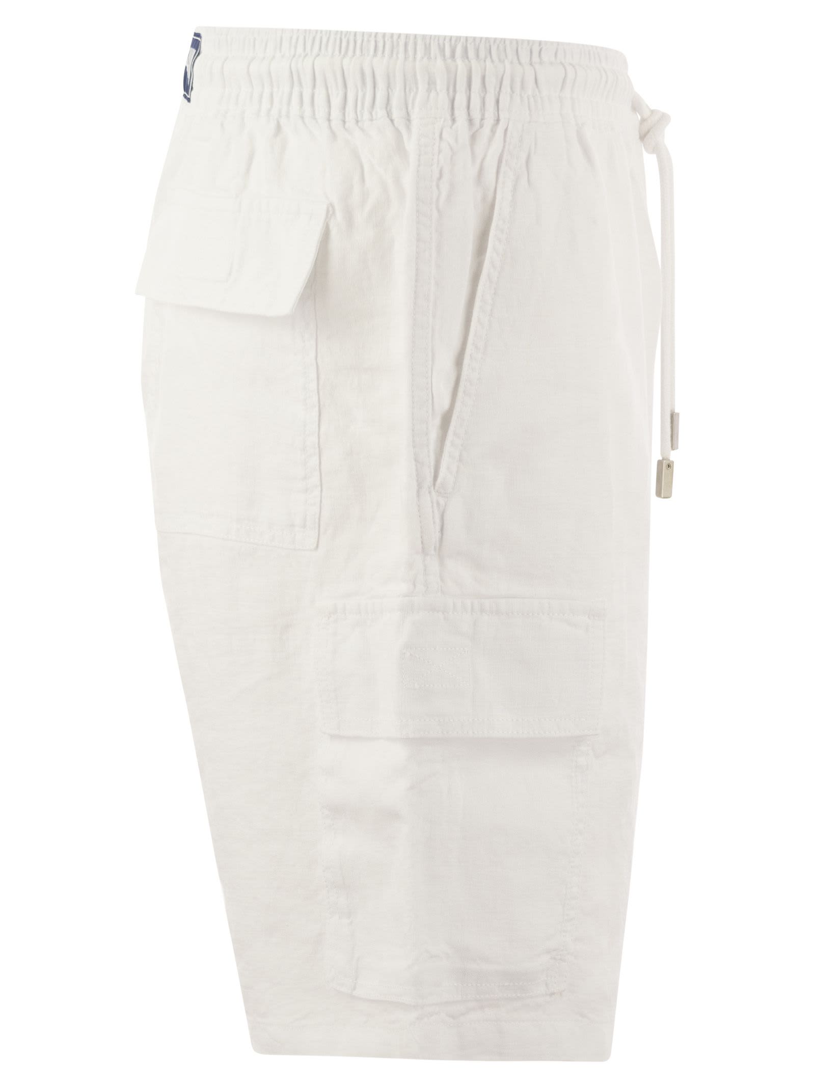 Shop Vilebrequin Linen Cargo Bermuda Shorts In White