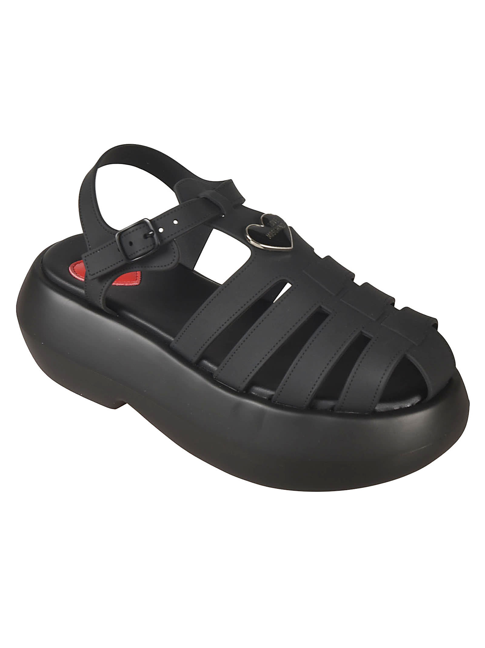 Shop Love Moschino Platform Backstrap Sandals In Black