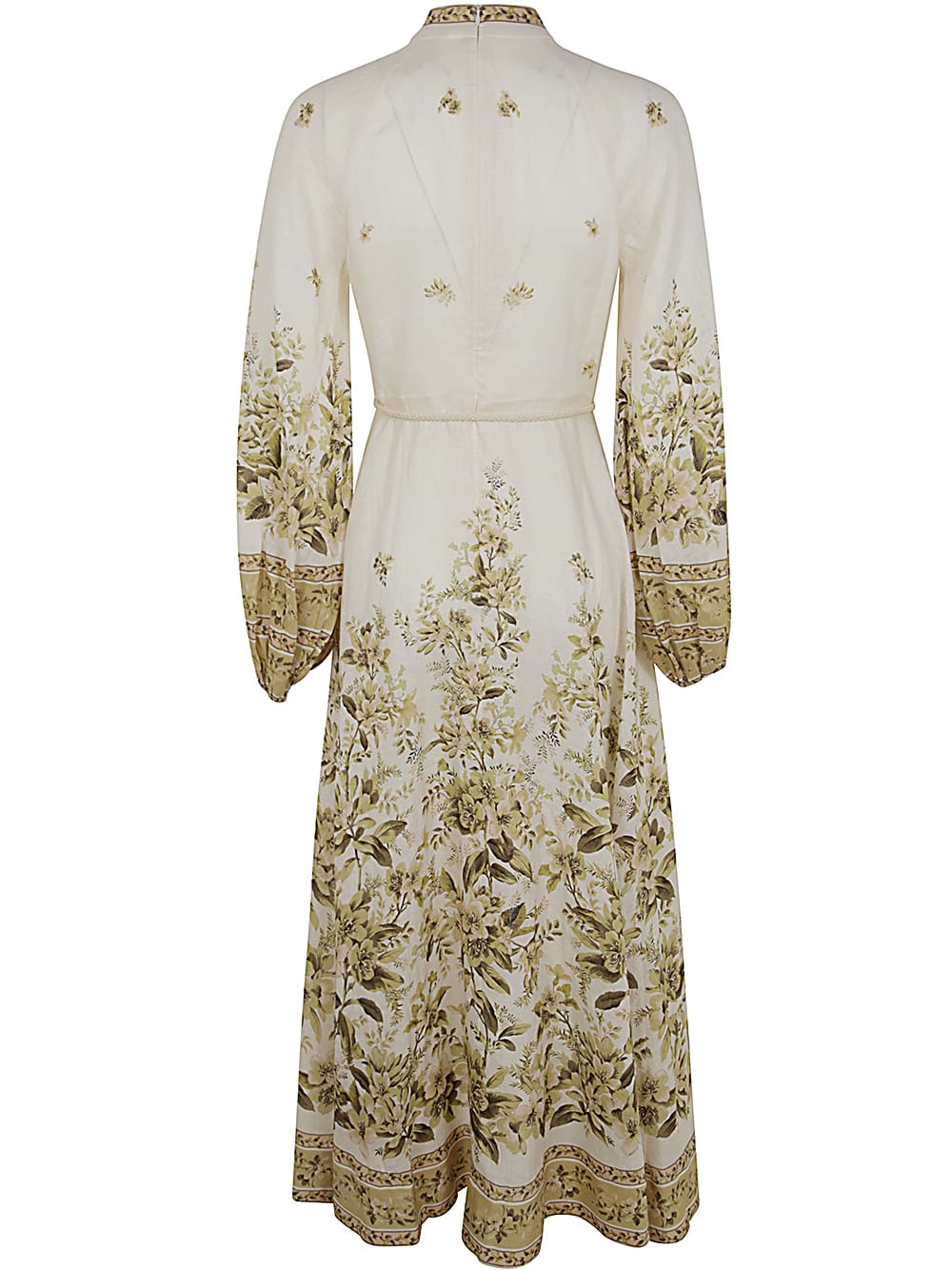 Shop Zimmermann Golden Buttoned Midi Dress In Stflo Sage Toile Floral