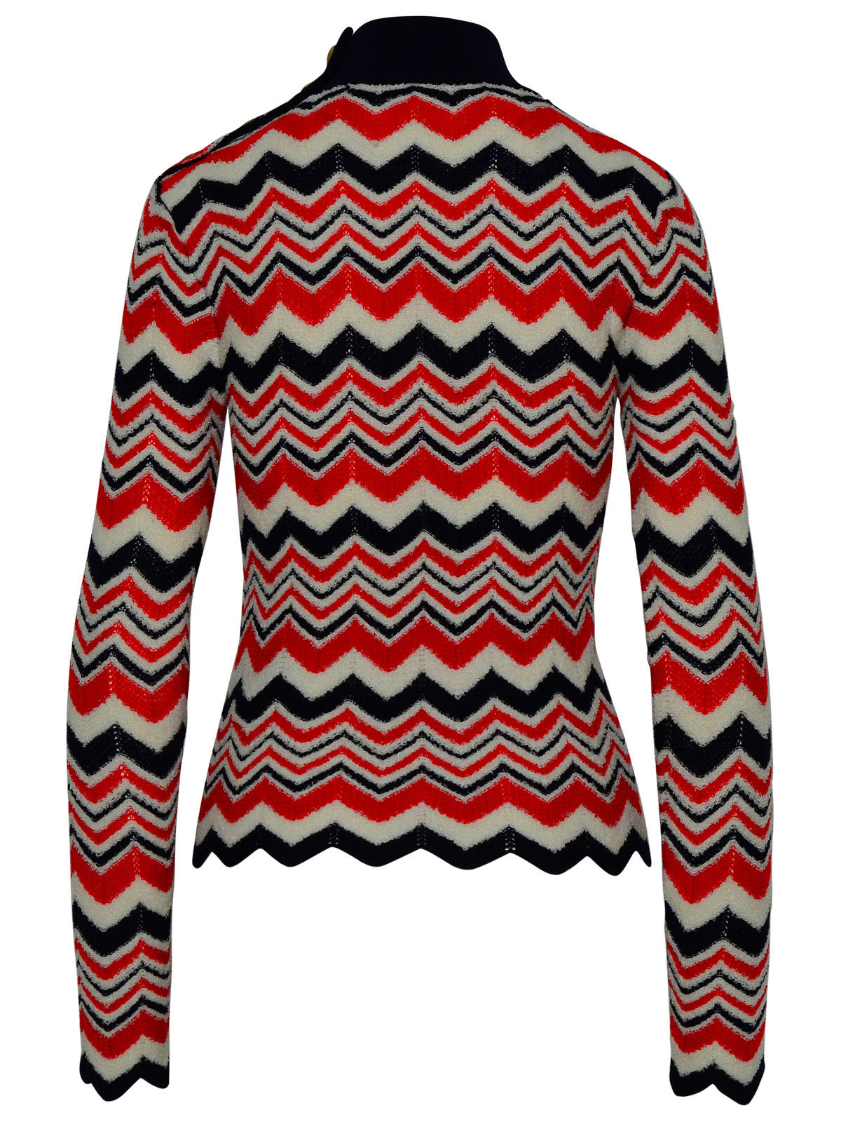 Shop Balmain Turtleneck Sweater In Blue And Red Wool Blend In Multicolor