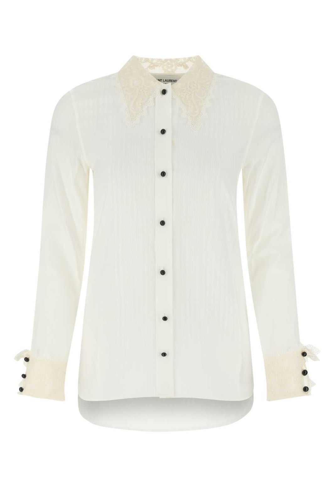 Shop Saint Laurent Striped Lace Embroidered Shirt In White