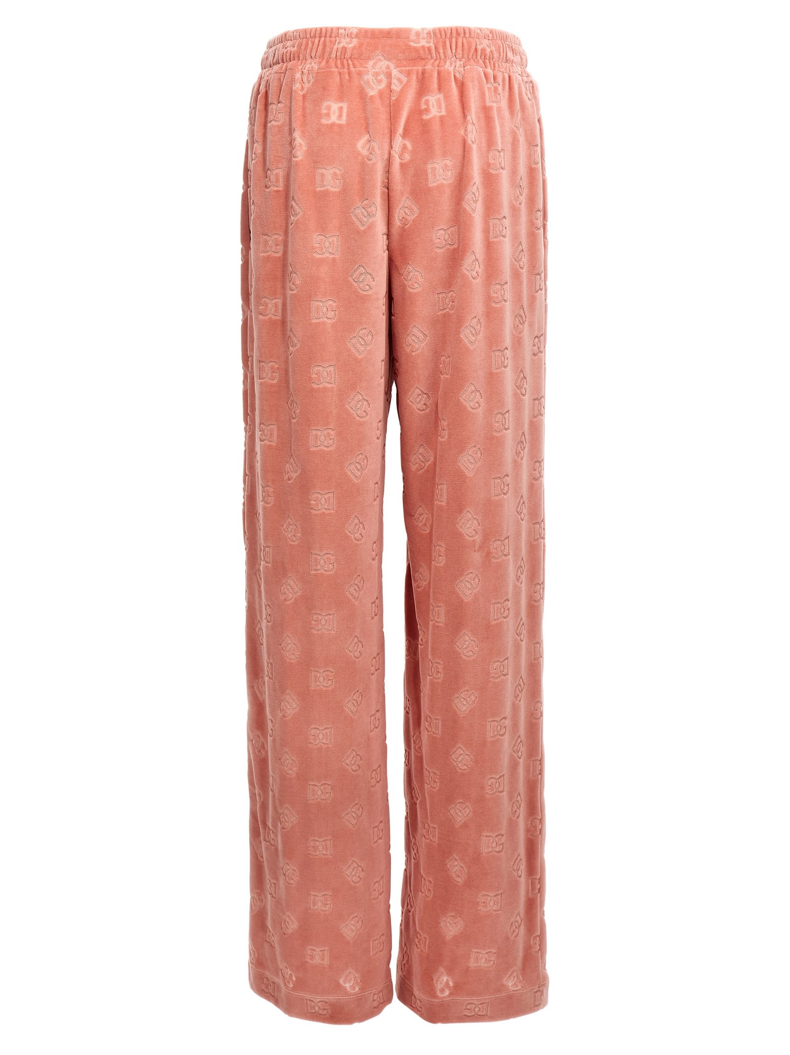 Dolce & Gabbana Chenille Jogging Pants With Jacquard Dg Logo In Pink
