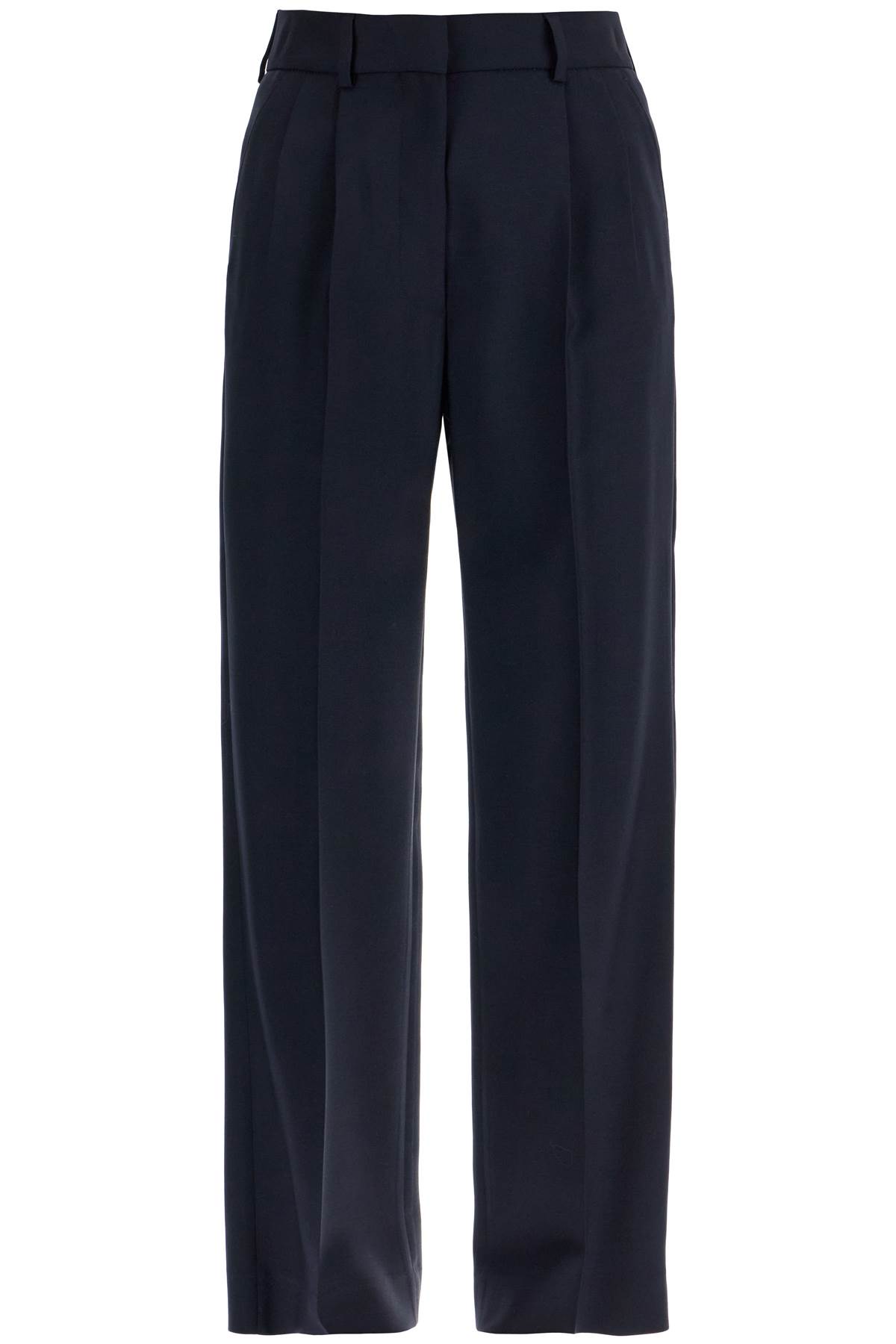 Navy Blue Virgin Wool And Mohair High-waisted Pants