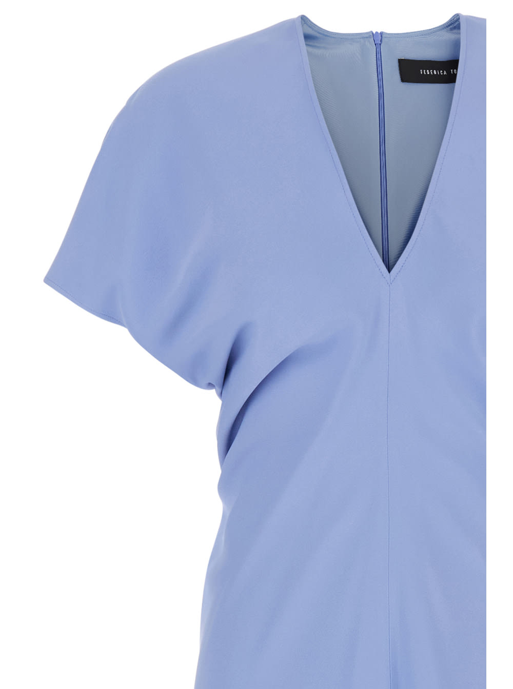 Shop Federica Tosi Blue Long Dress With Wide V-neck On The Front In Fabric Woman