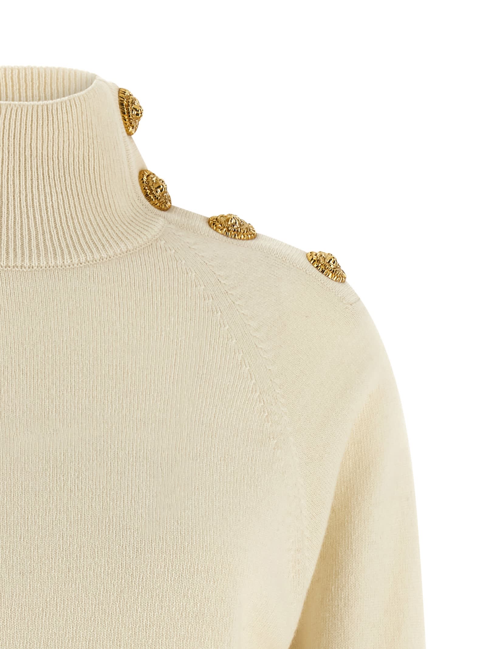 Balmain Cashmere Wool Sweater Sweaters And Cardigans White In Nude