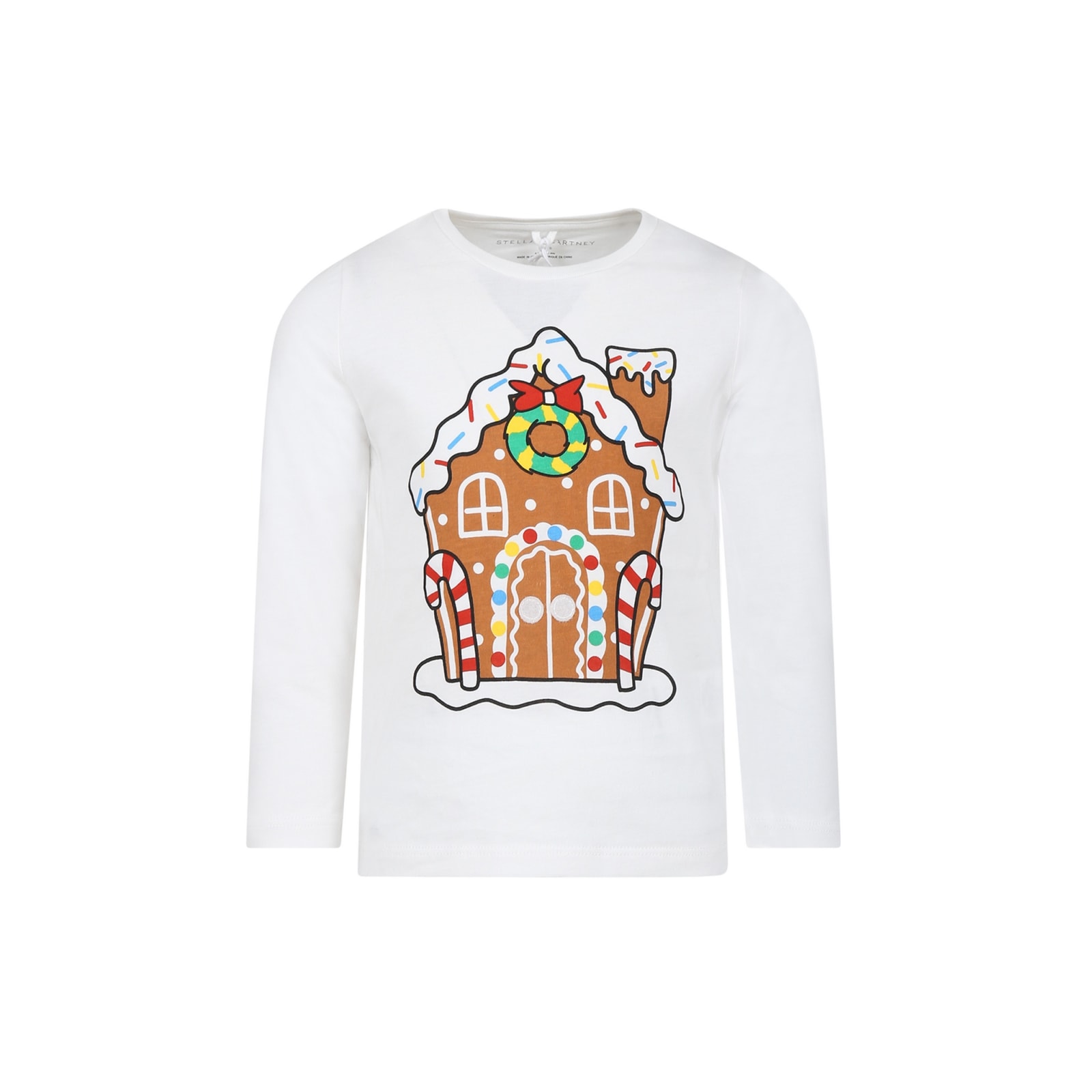 Stella Mccartney Kids' White T-shirt For Boy With Printed Gingerbread House