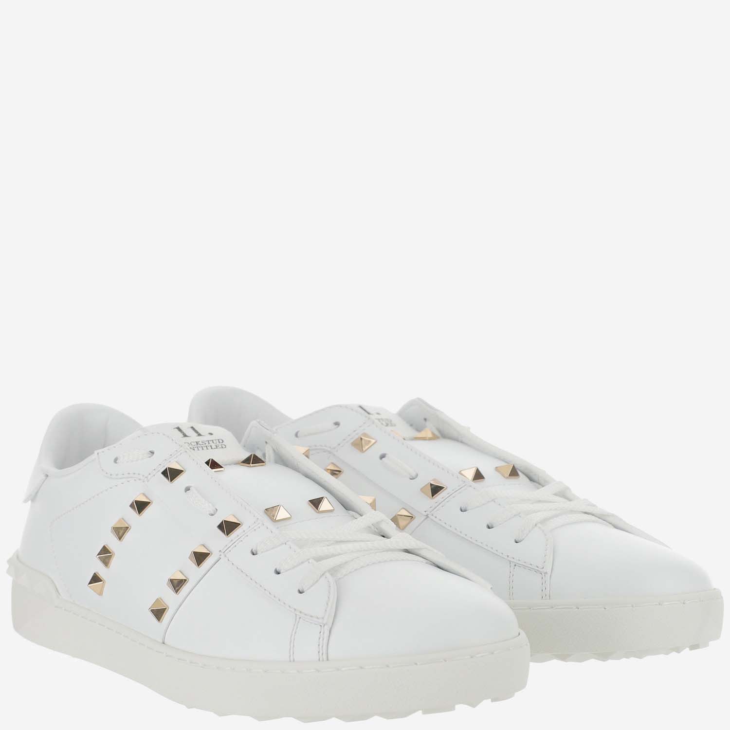 Shop Valentino Rockstud Untitled Calf Leather Sneaker In White