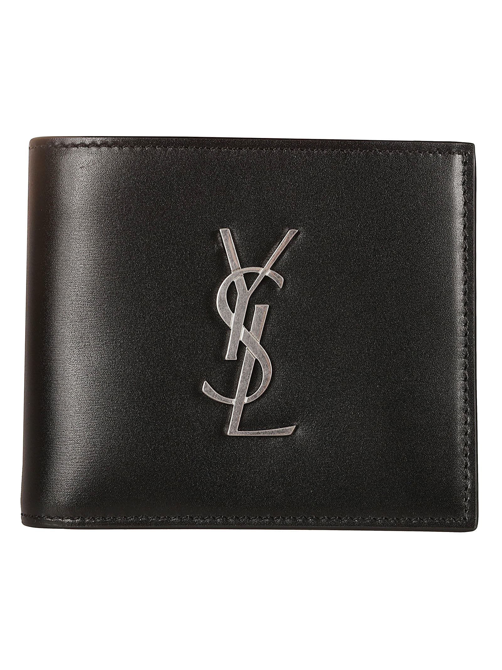 Shop Saint Laurent Initials Logo Classic Bi-fold Wallet In Black