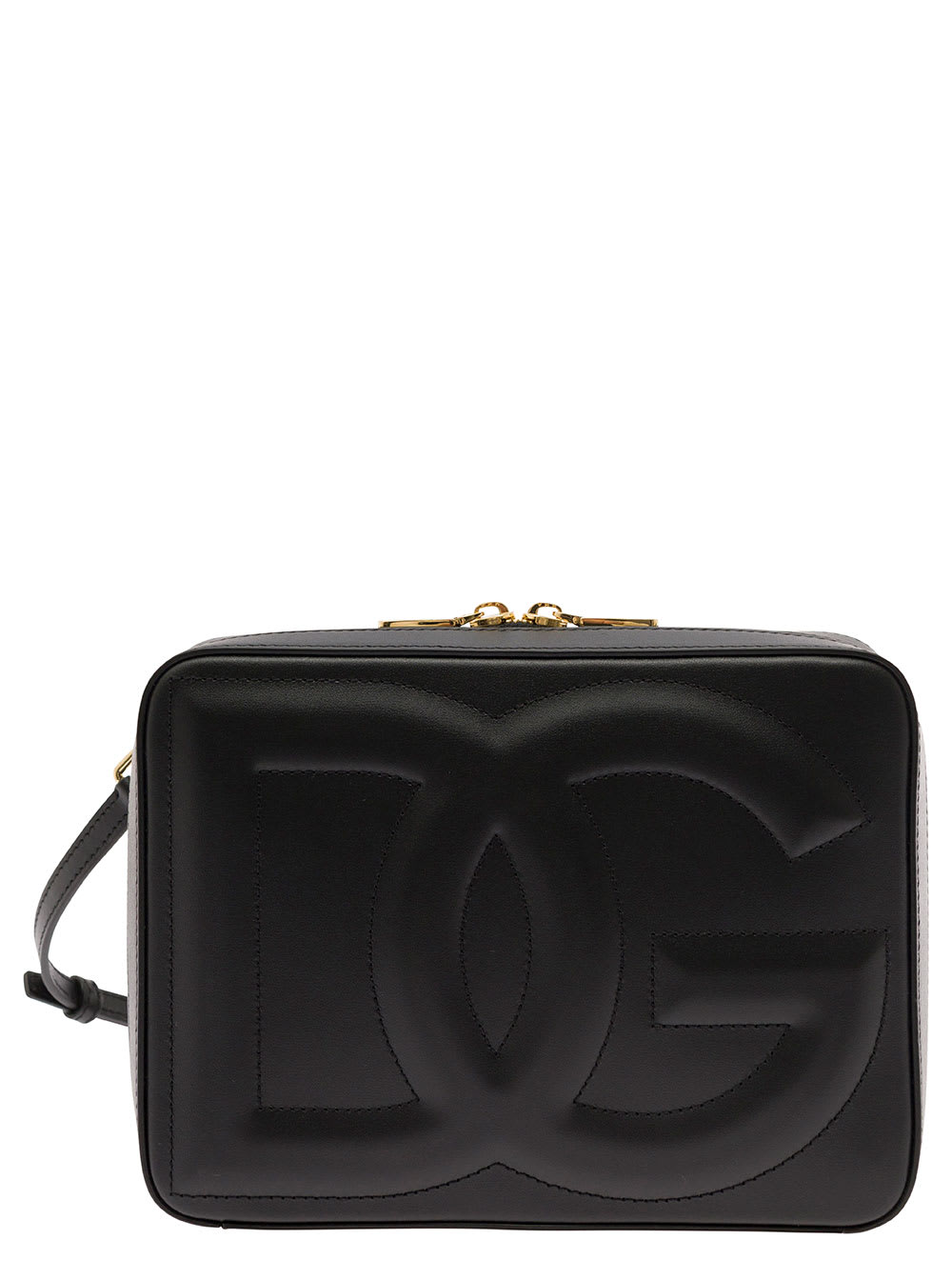 Shop Dolce & Gabbana Black Crossbody Bag With Quilted Dg Logo In Leather Woman In Nero