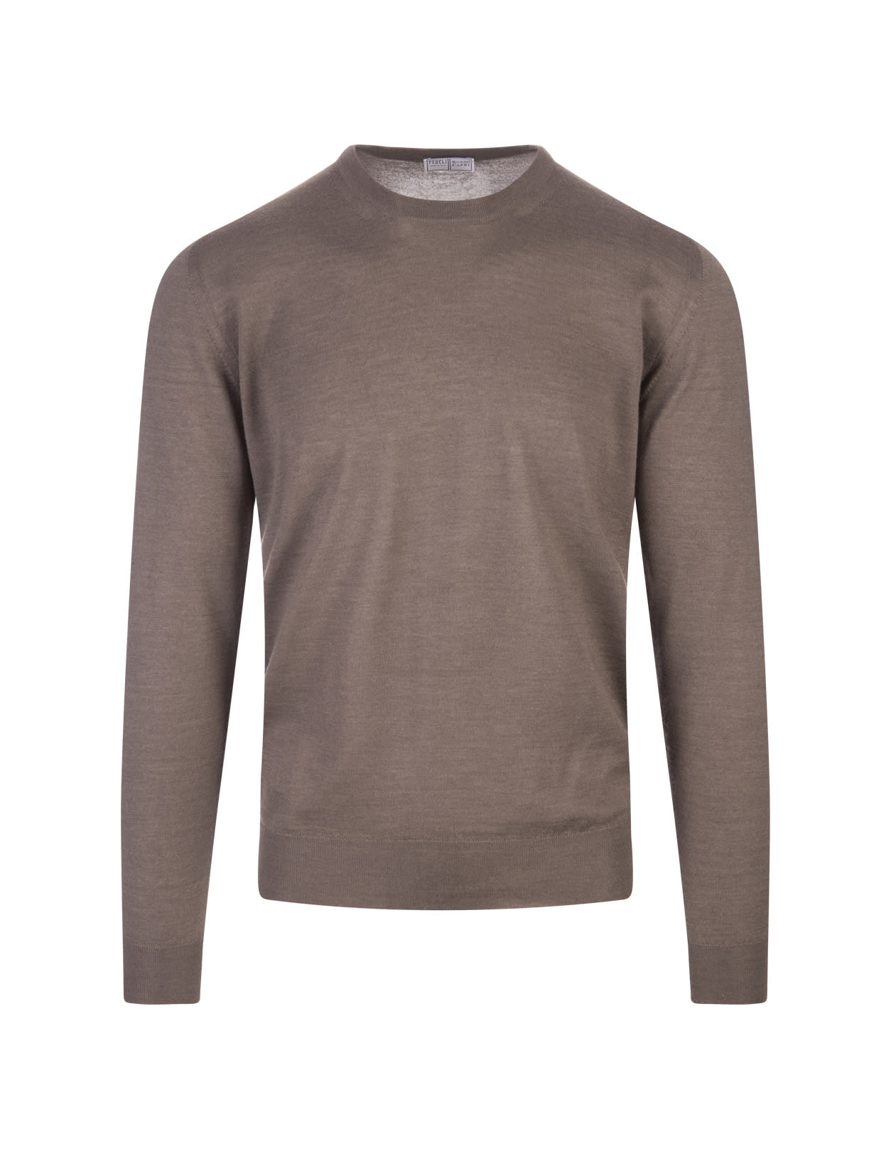 Taupe Round Neck Pullover In Cashmere And Silk