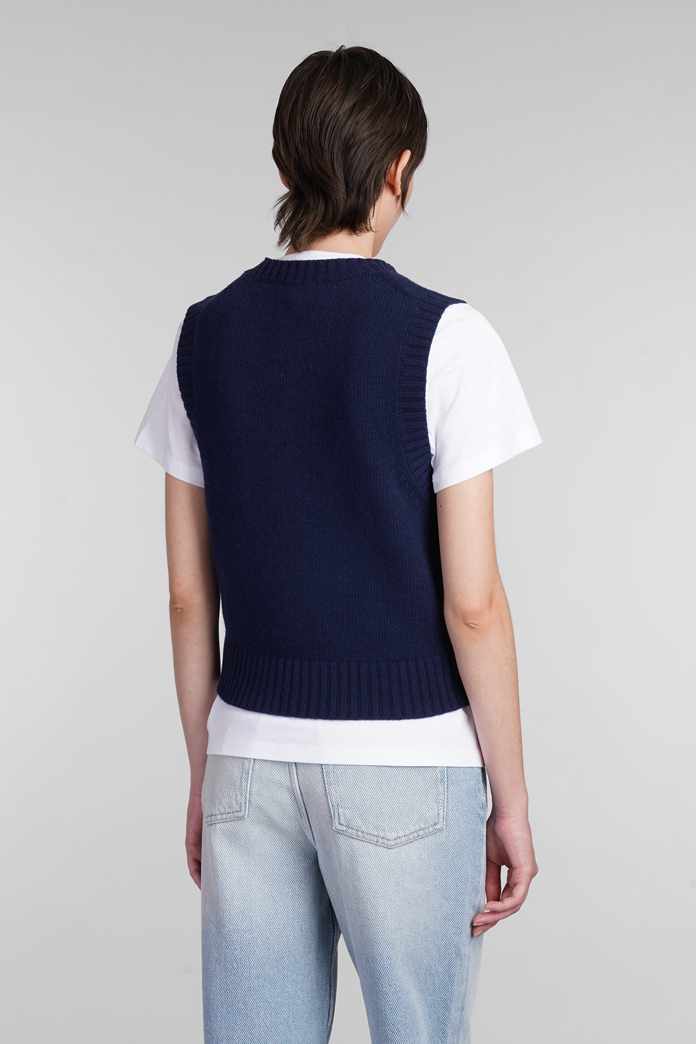 Shop Ganni Vest In Blue Wool