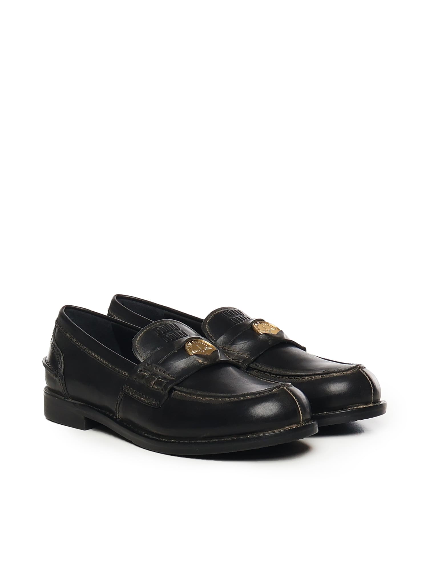 Miu Miu Leather Loafers In Black