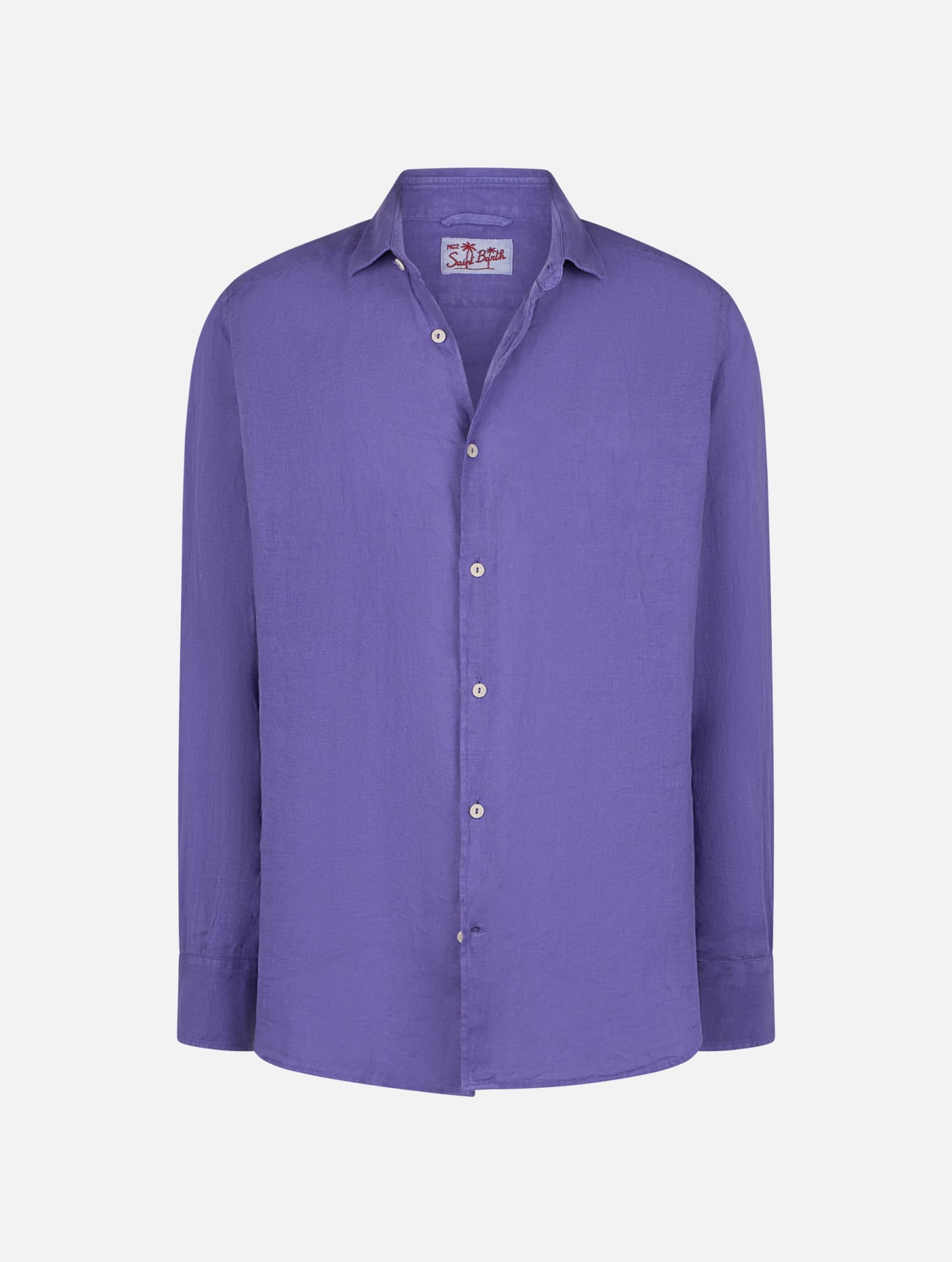 Mc2 Saint Barth Man Purple Linen Shirt Pamplona In Pink