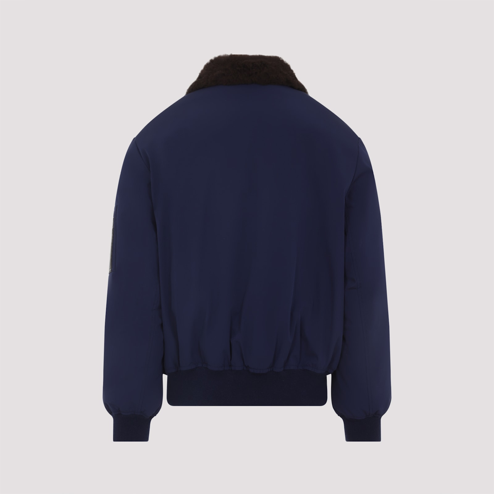 Brunello Cucinelli Tailored Feather Down Jacket With Sheepskin Collar In Blue