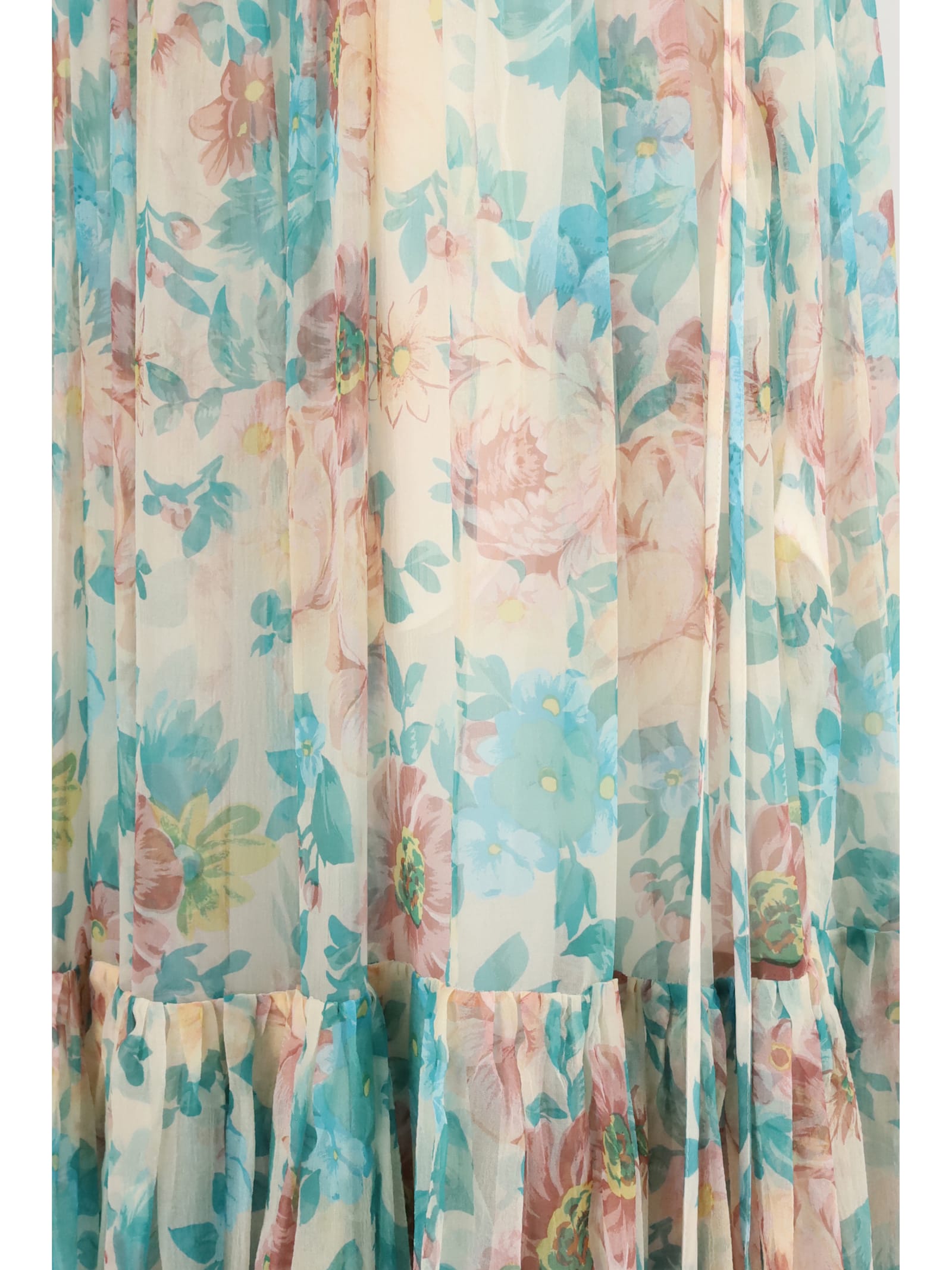 Chloé Pleated Tiered Floral-print Silk-chiffon Maxi Skirt