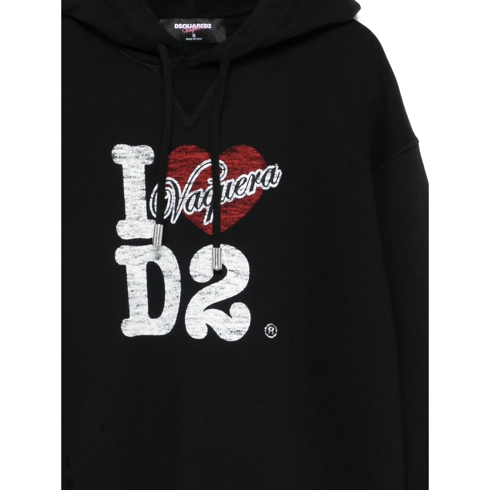 Dsquared2 Cotton Hoodie With Logo And Drawstring In Black