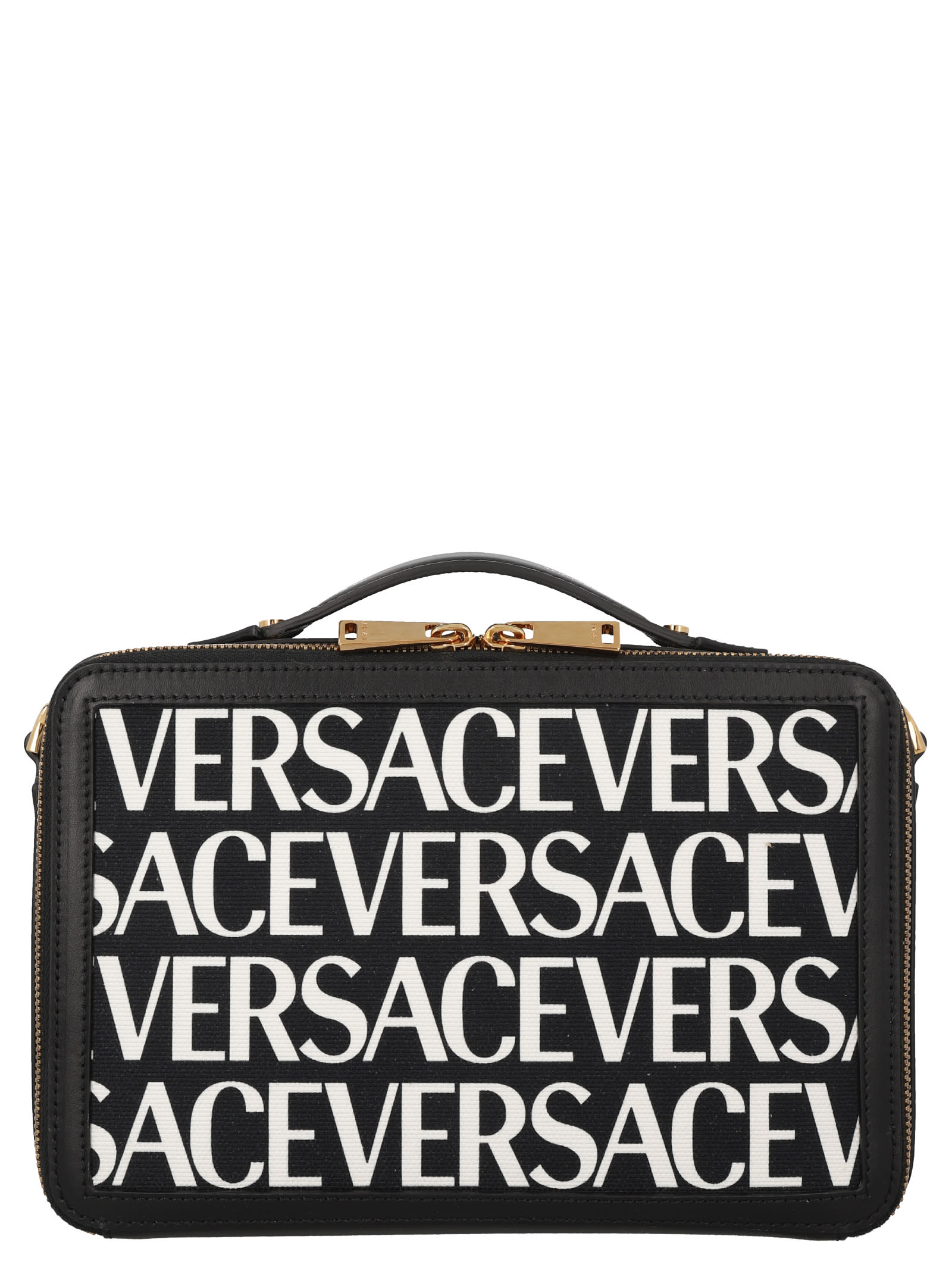 Versace Messenger La Greca Signature Crossbody Bag In White/black